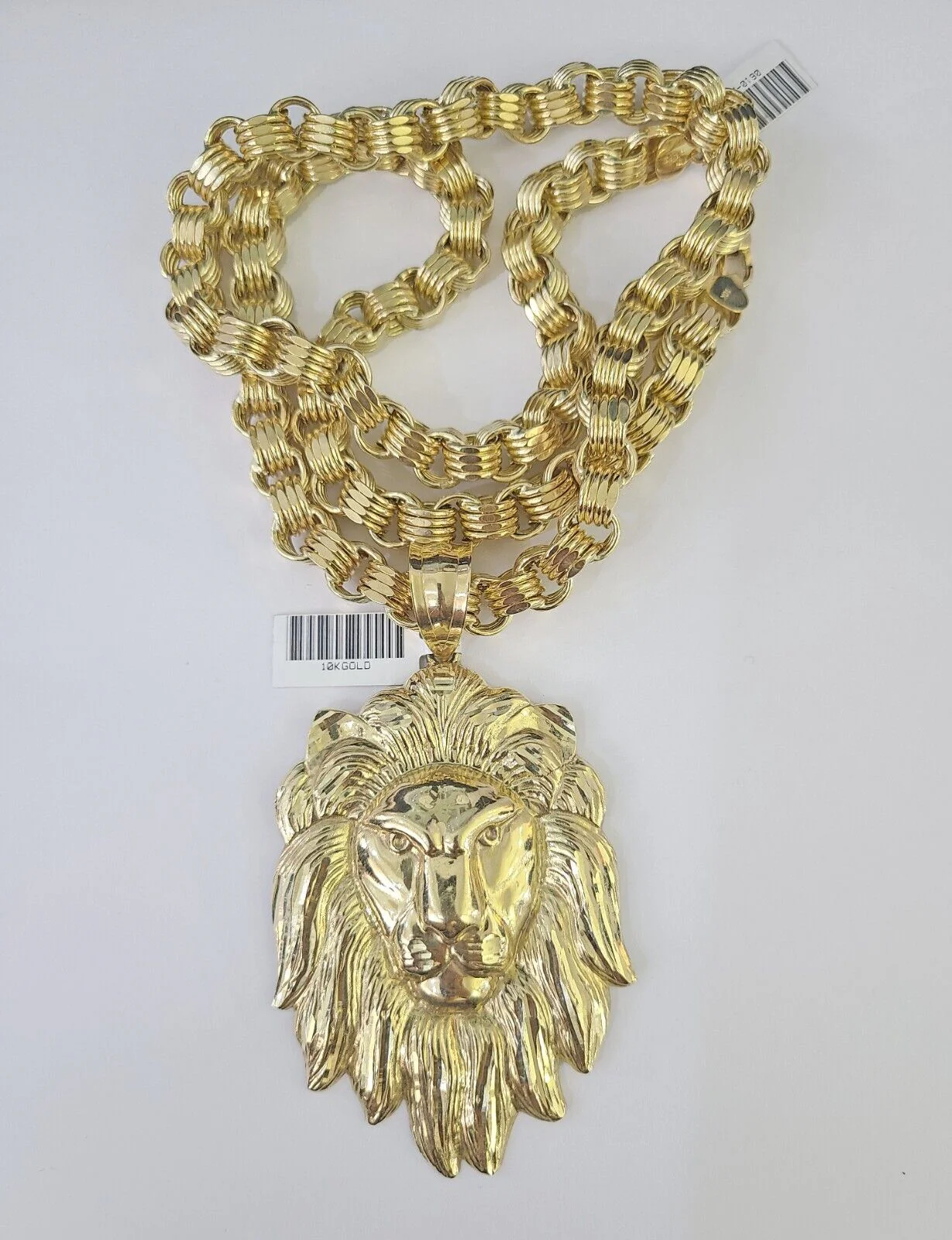 10k Gold Byzantine Necklace Lion Charm 20-30 inches 9mm REAL Yellow SET Chain - Image 2