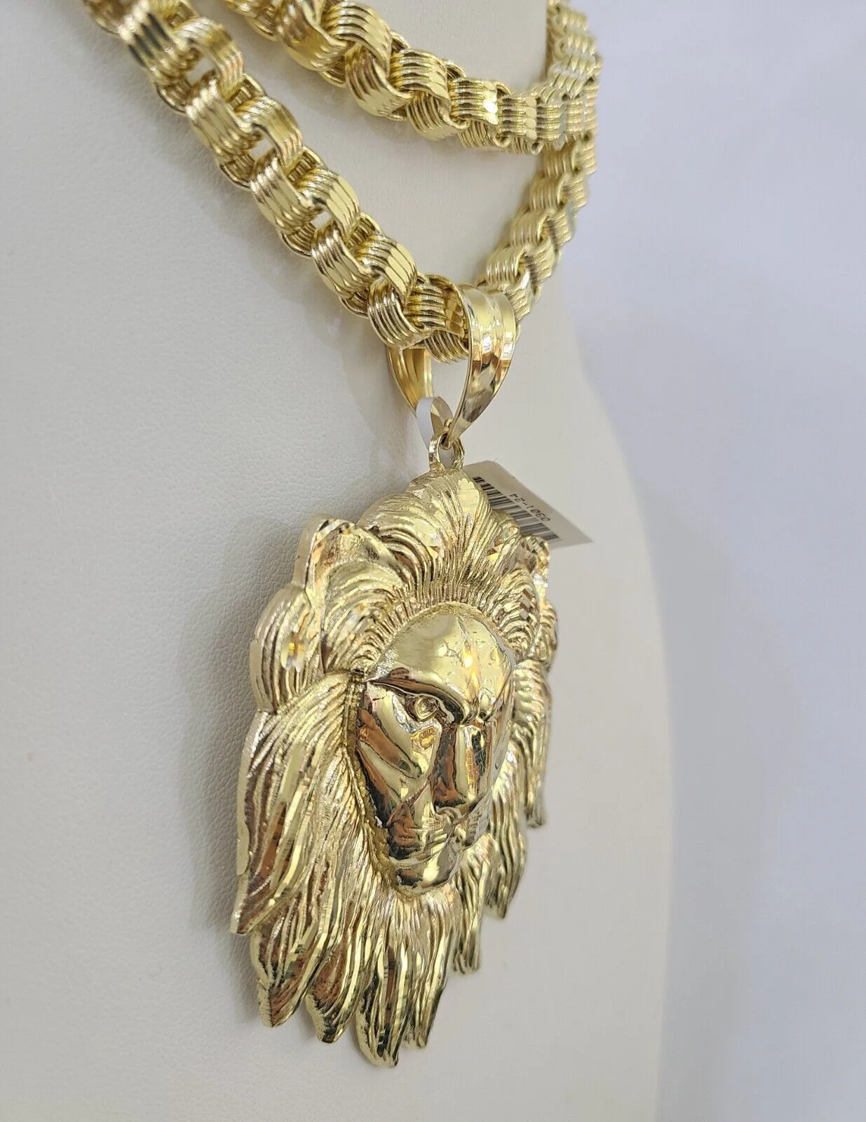 10k Gold Byzantine Necklace Lion Head Charm Pendant 20"-30" 8mm SET Chain - Image 6