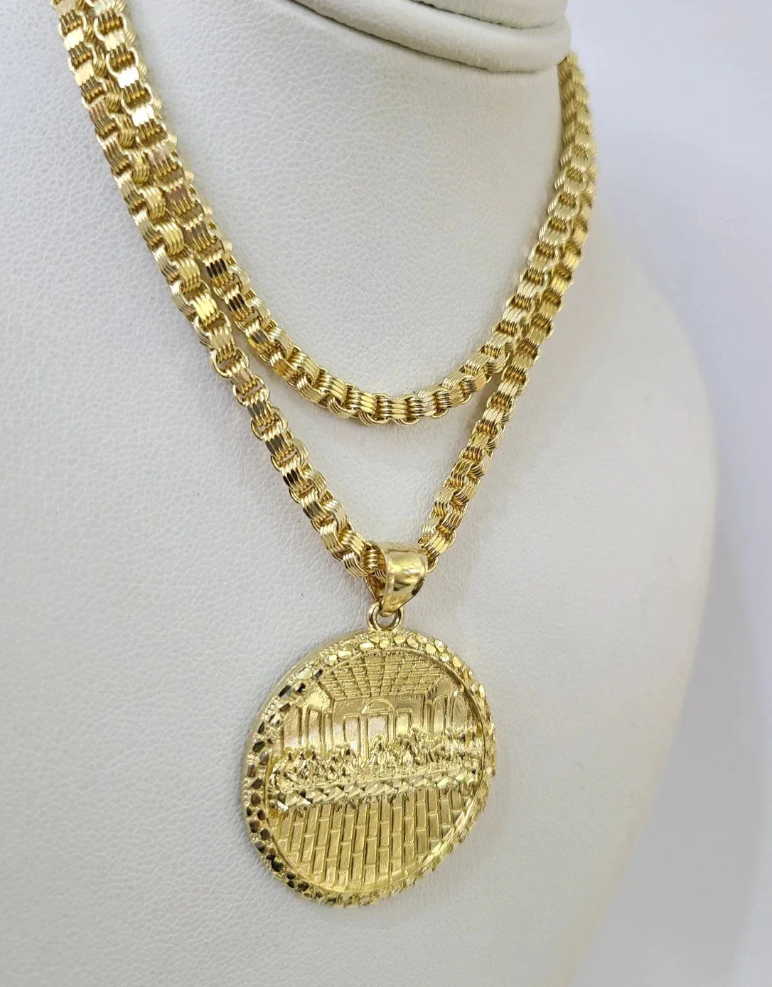 10k Gold Byzantine Necklace Nugget Last Supper Charm 20-30 inch 3mm Pendant SET - Image 2