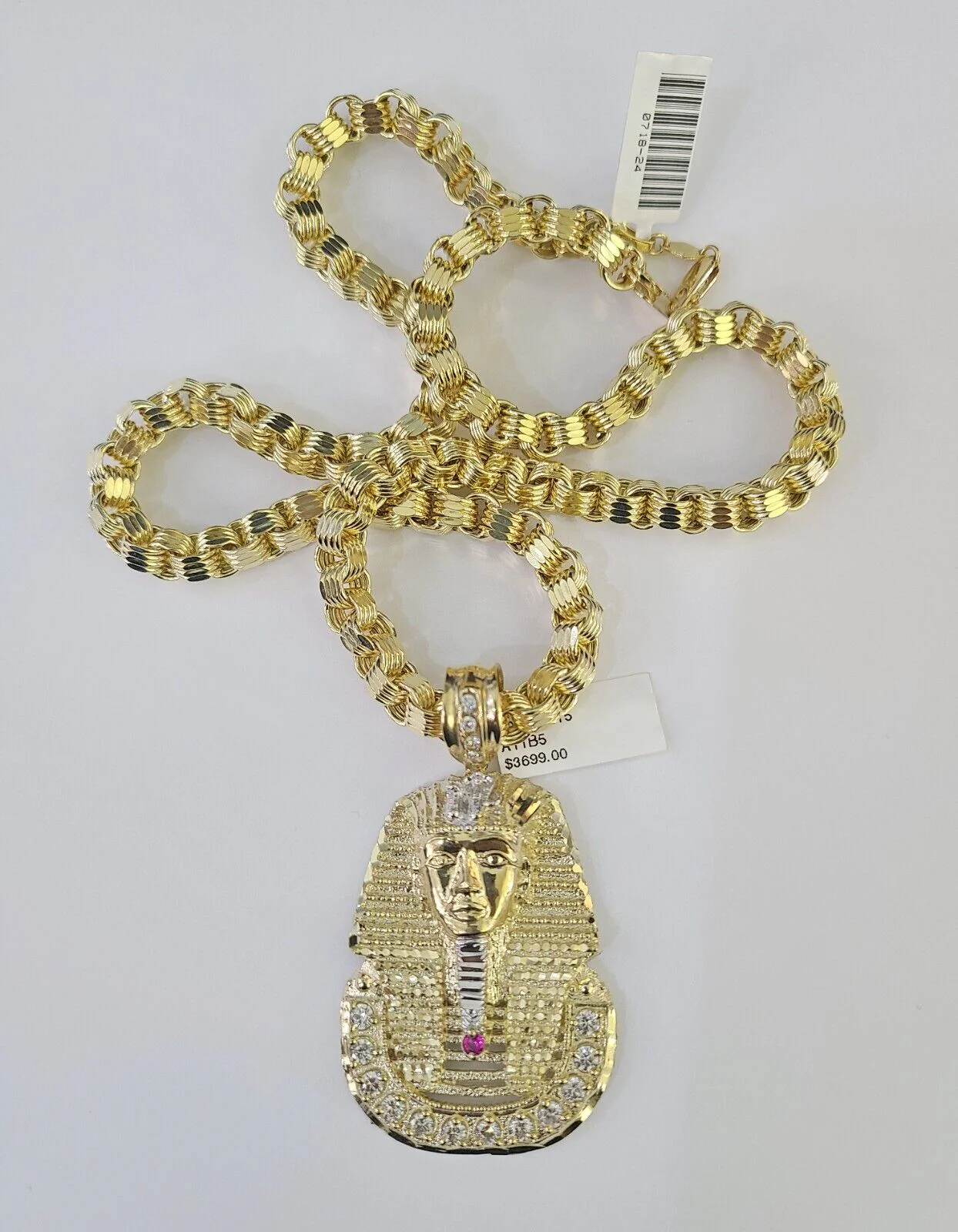 10k Gold Byzantine Necklace Pharaoh Charm 20-30 inch 6mm SET Chain Pendant - Image 6