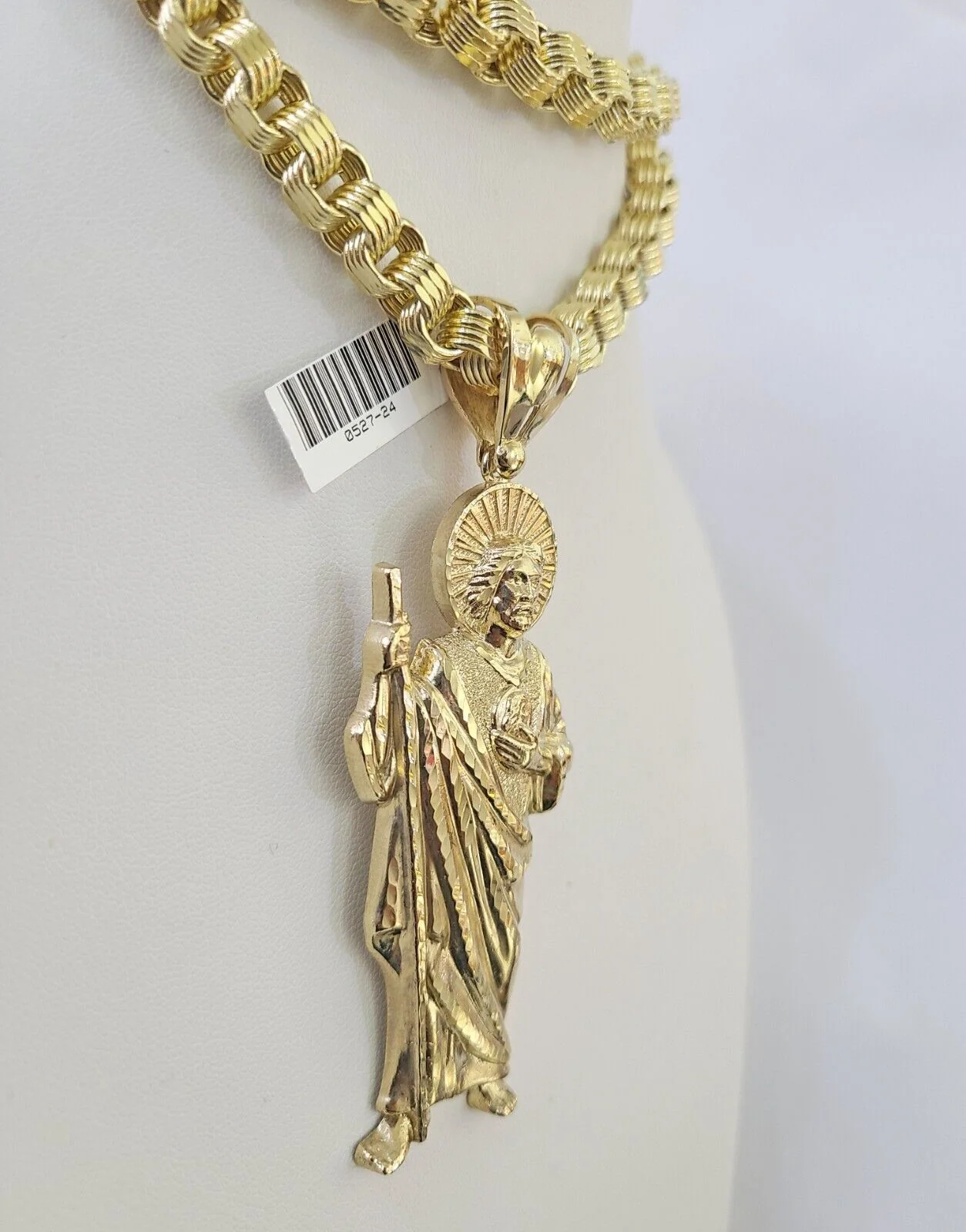 10k Gold Byzantine Necklace Saint Jude Charm Pendant 20"-30" 8mm SET Chain - Image 6