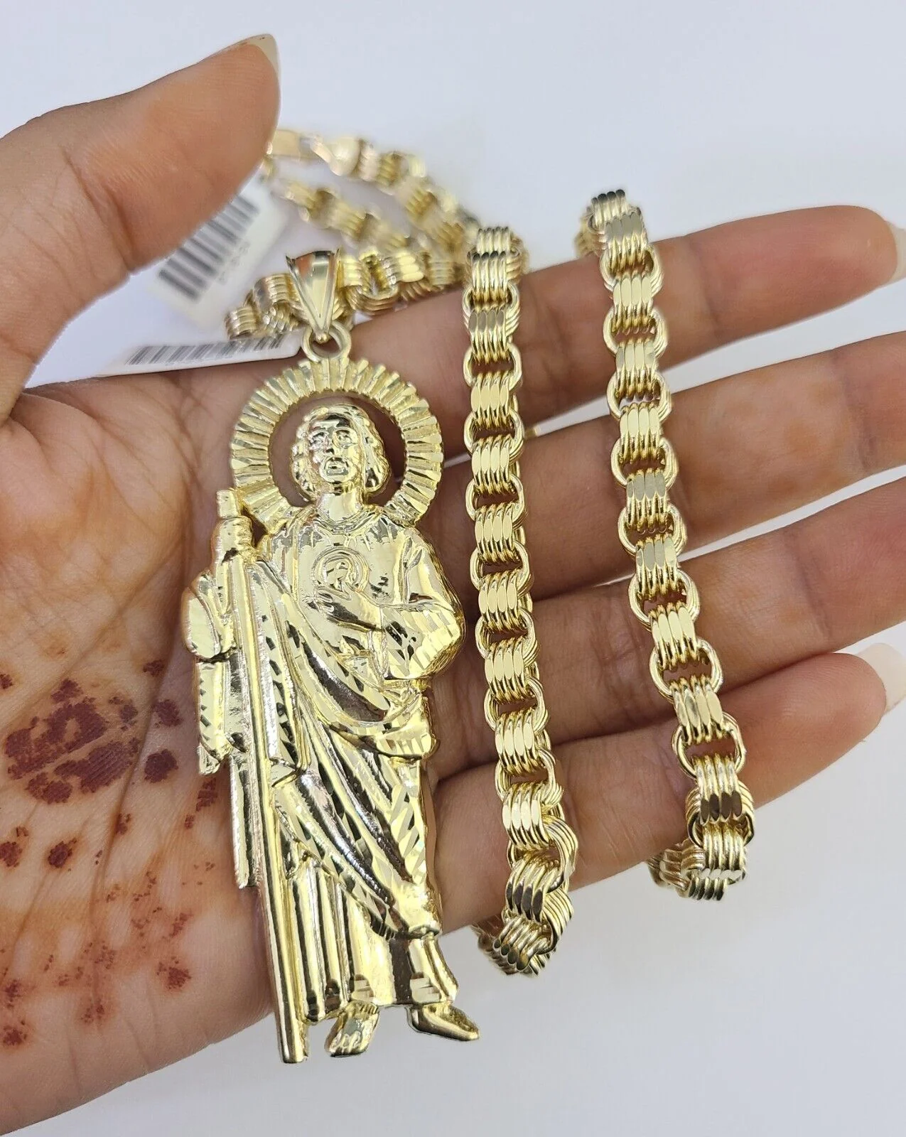 10k Gold Byzantine Necklace San Judas Charm 20-30 inches 6mm SET Chain Pendant - Image 5