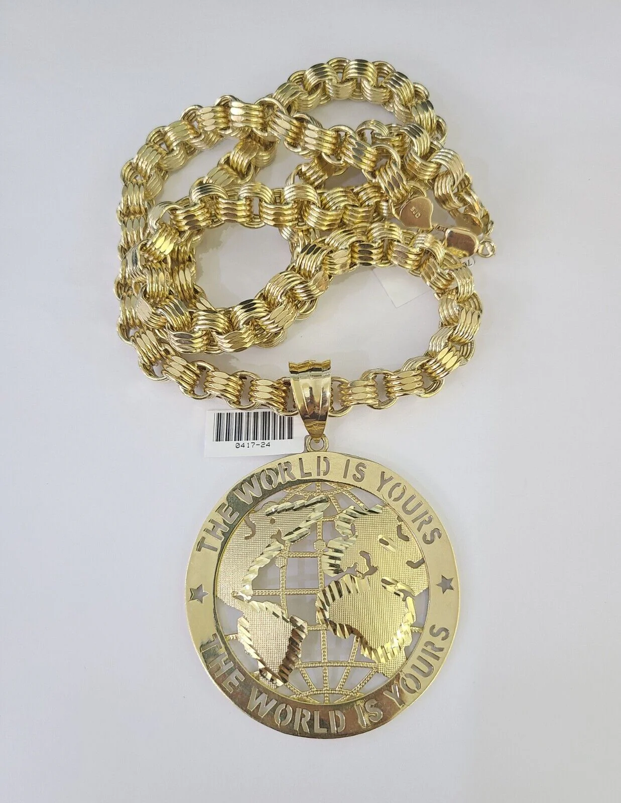 10k Gold Byzantine Necklace World is Yours Charm 20-30 inches 9mm REAL SET Chain - Image 6