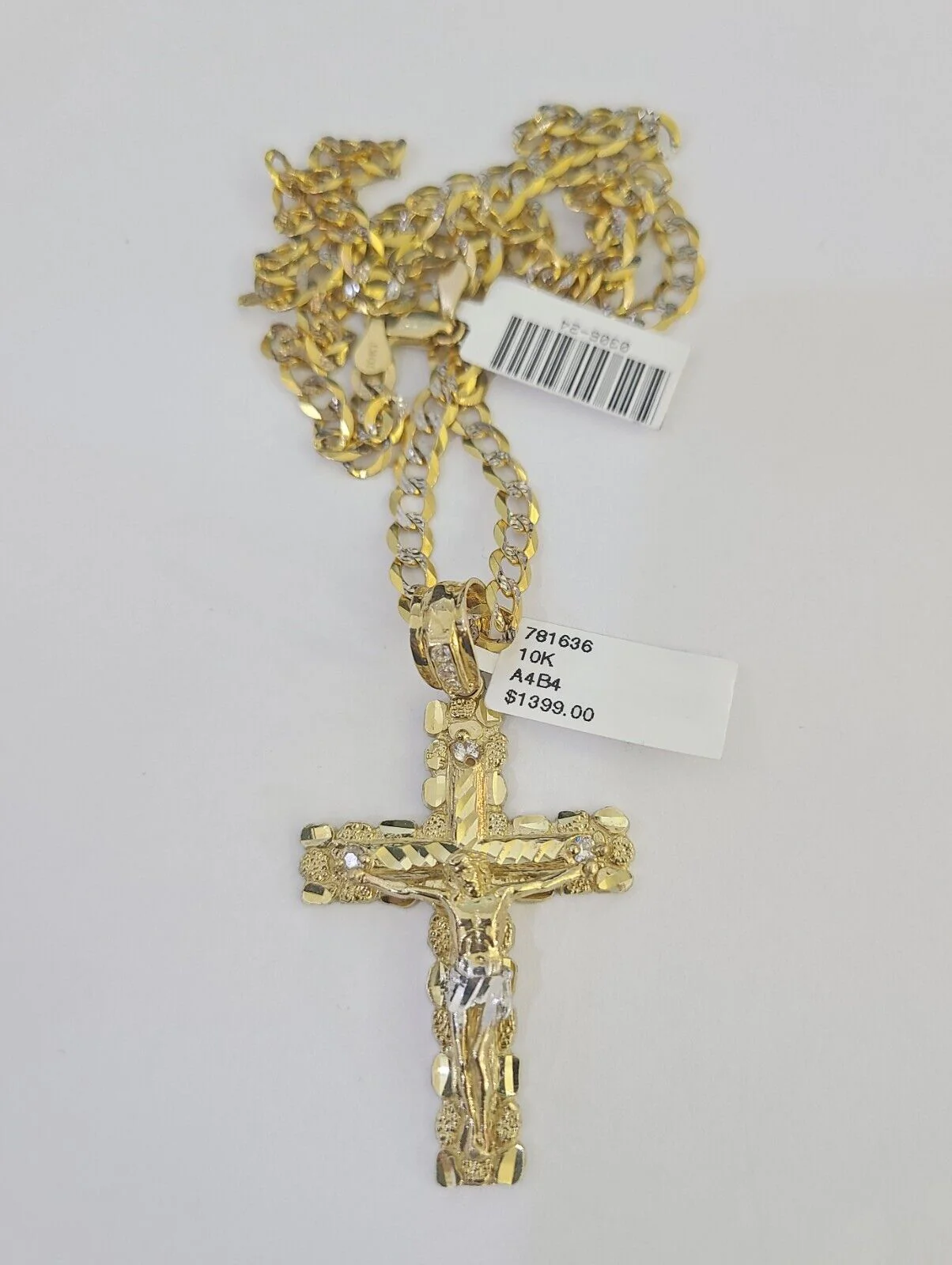 Real 10k Gold Chain Cross Charm Solid Cuban Curb Link 5mm 18"-28" Diamond Cut SET - Image 3