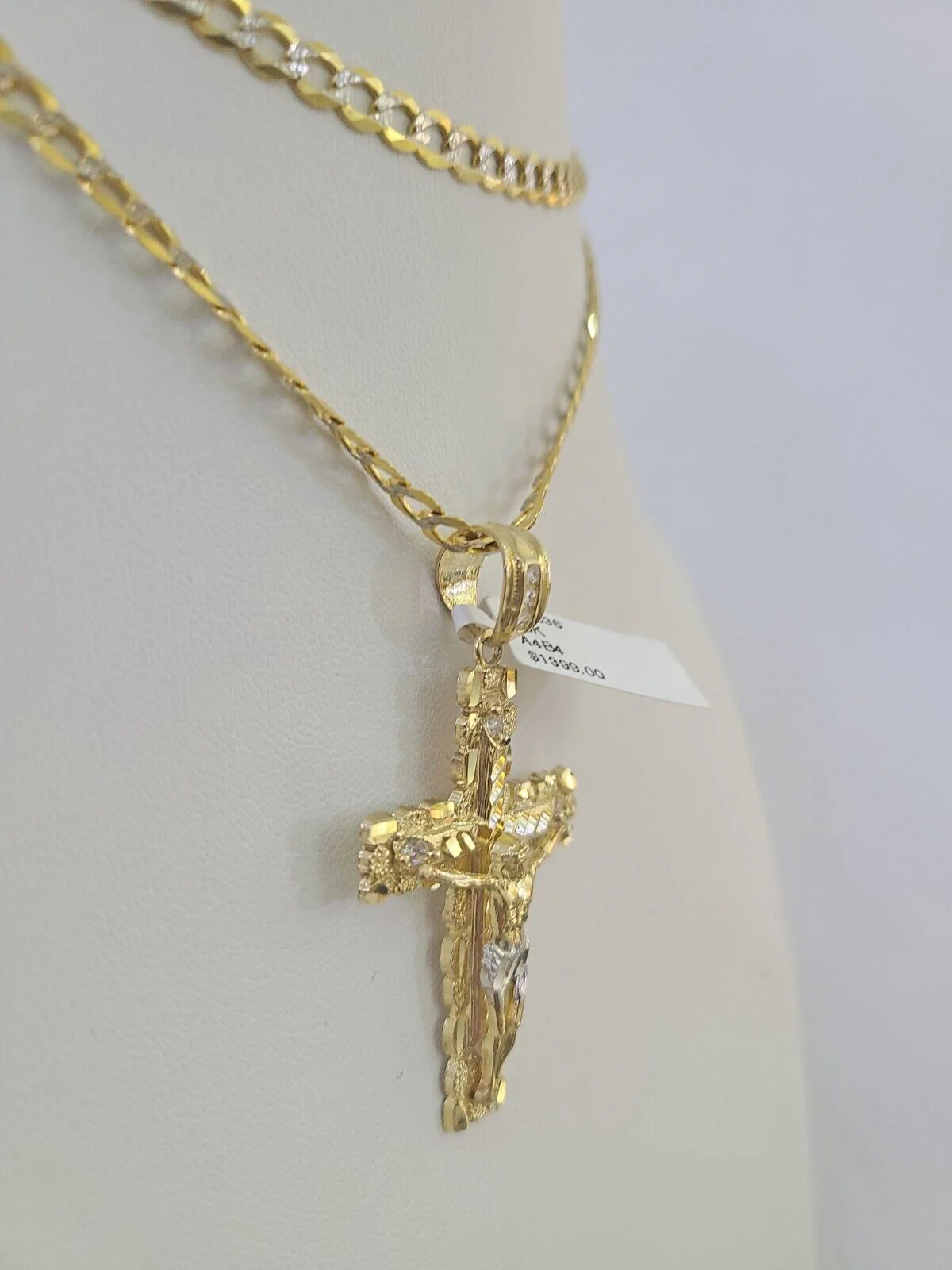Real 10k Gold Chain Cross Charm Solid Cuban Curb Link 5mm 18"-28" Diamond Cut SET - Image 4