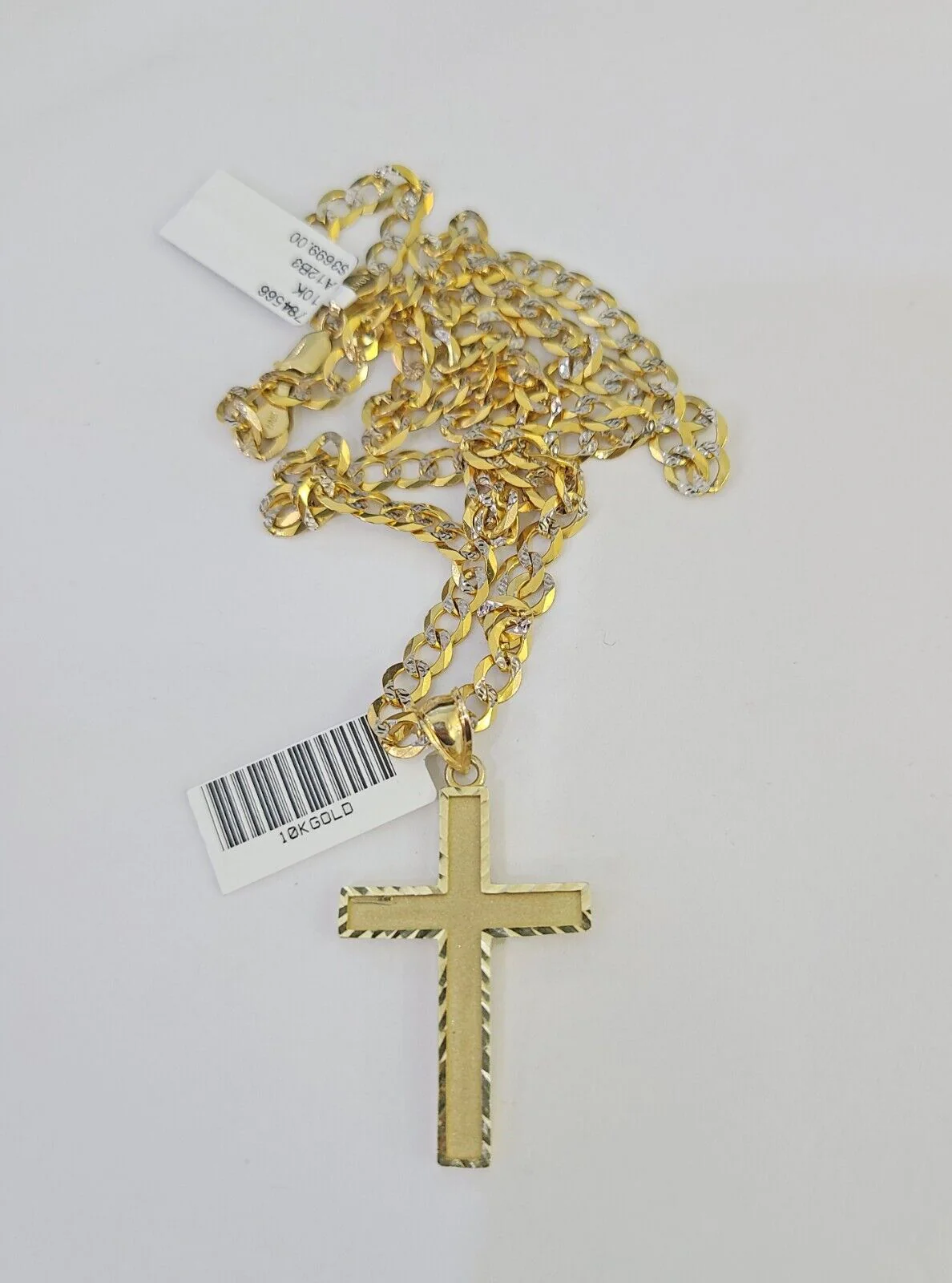 10k Gold Chain Cross Charm Solid Cuban Curb Link 5mm 18"-28" Inch DiamondCut SET - Image 6