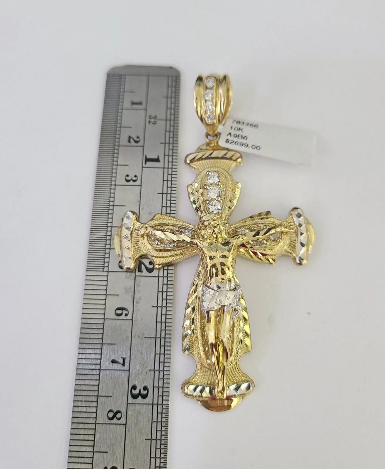 10k Gold Chain Cross Charm Solid Cuban Curb Necklace 9mm 20"-30" Diamond Cut SET - Image 2