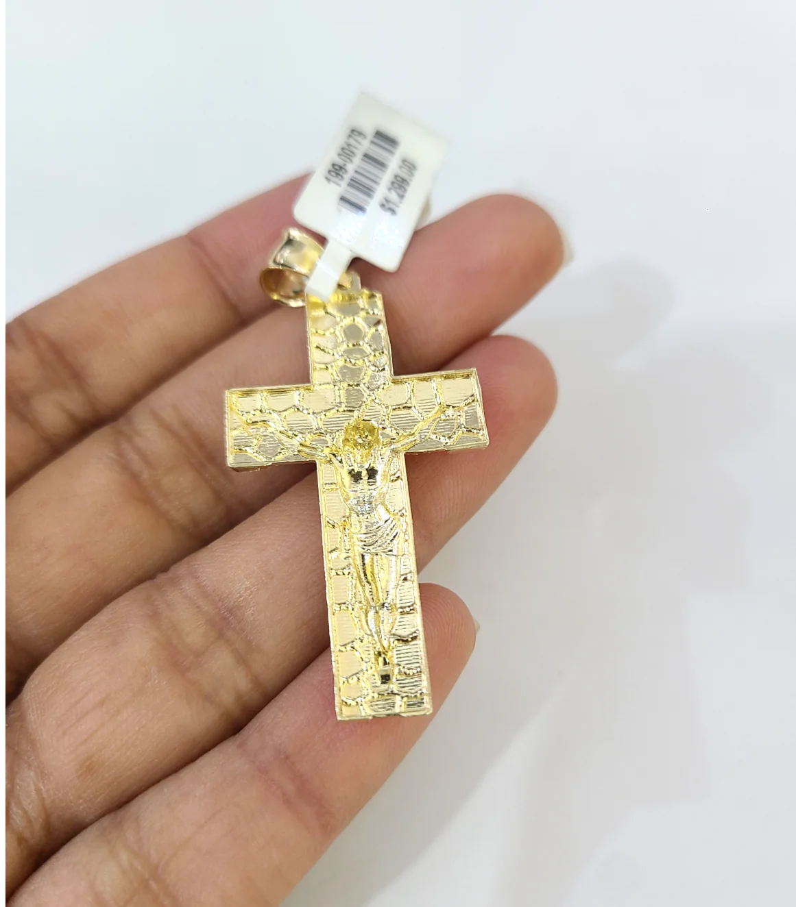 10k Gold Chain Cuban Curb 3mm Necklace Nugget Cross Charm Pendant Set 18"-28" - Image 7