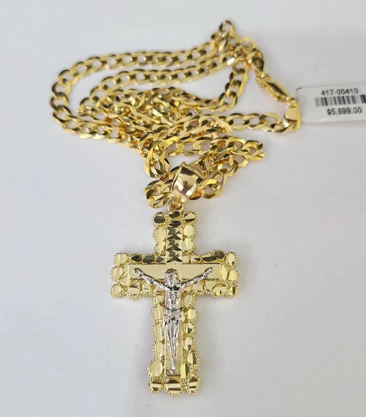 10k Gold Chain Cuban Curb Jesus Cross Charm Pendant Link 5mm 18"-28" Inch SET - Image 5