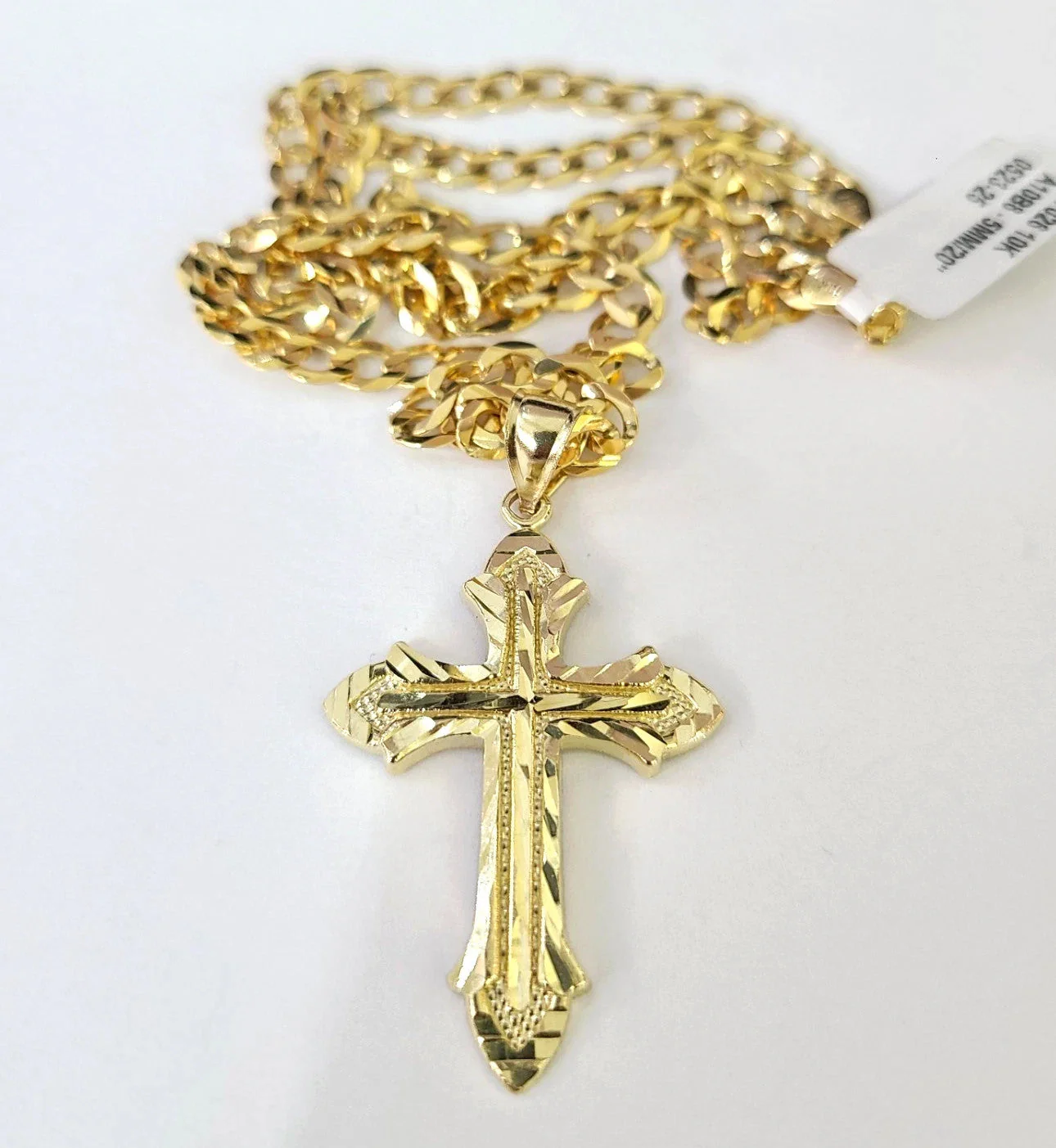 10k Gold Chain Jesus Cross Charm Pendant Cuban Curb Link 5mm 18"-28" Inch SET - Image 5