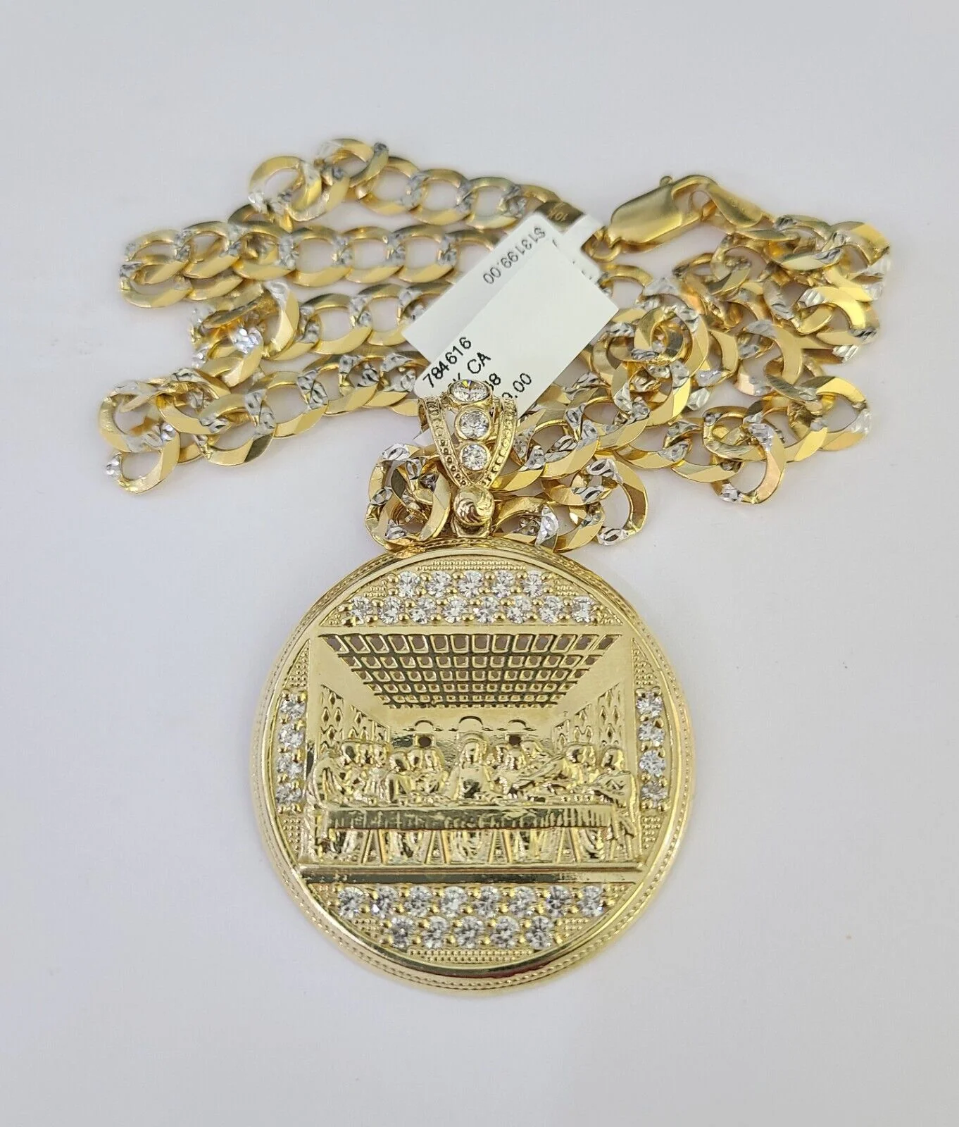 10k Gold Chain Last Supper Charm Solid Cuban Curb Necklace 9mm 20"-30" SET - Image 5