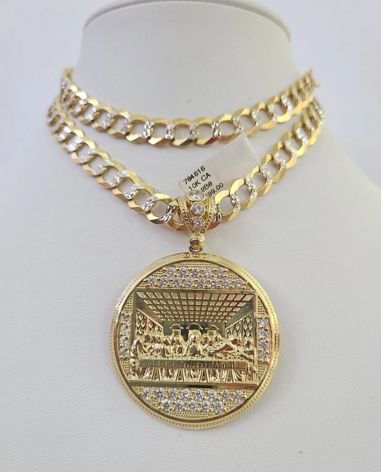 10k Gold Chain Last Supper Charm Solid Cuban Curb Necklace 9mm 20"-30" SET - Image 6