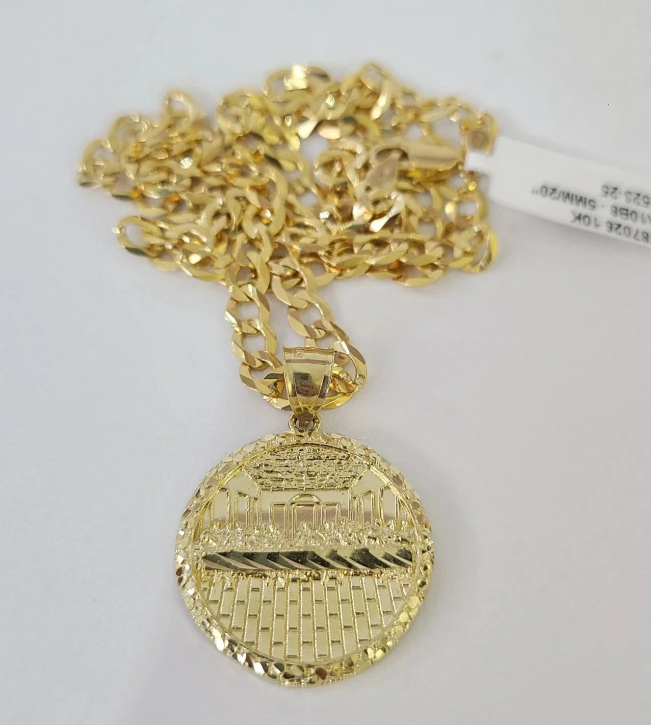 10k Gold Chain Last Supper Nugget Pendant Cuban Curb Link 5mm 18"-28" Inch SET - Image 2