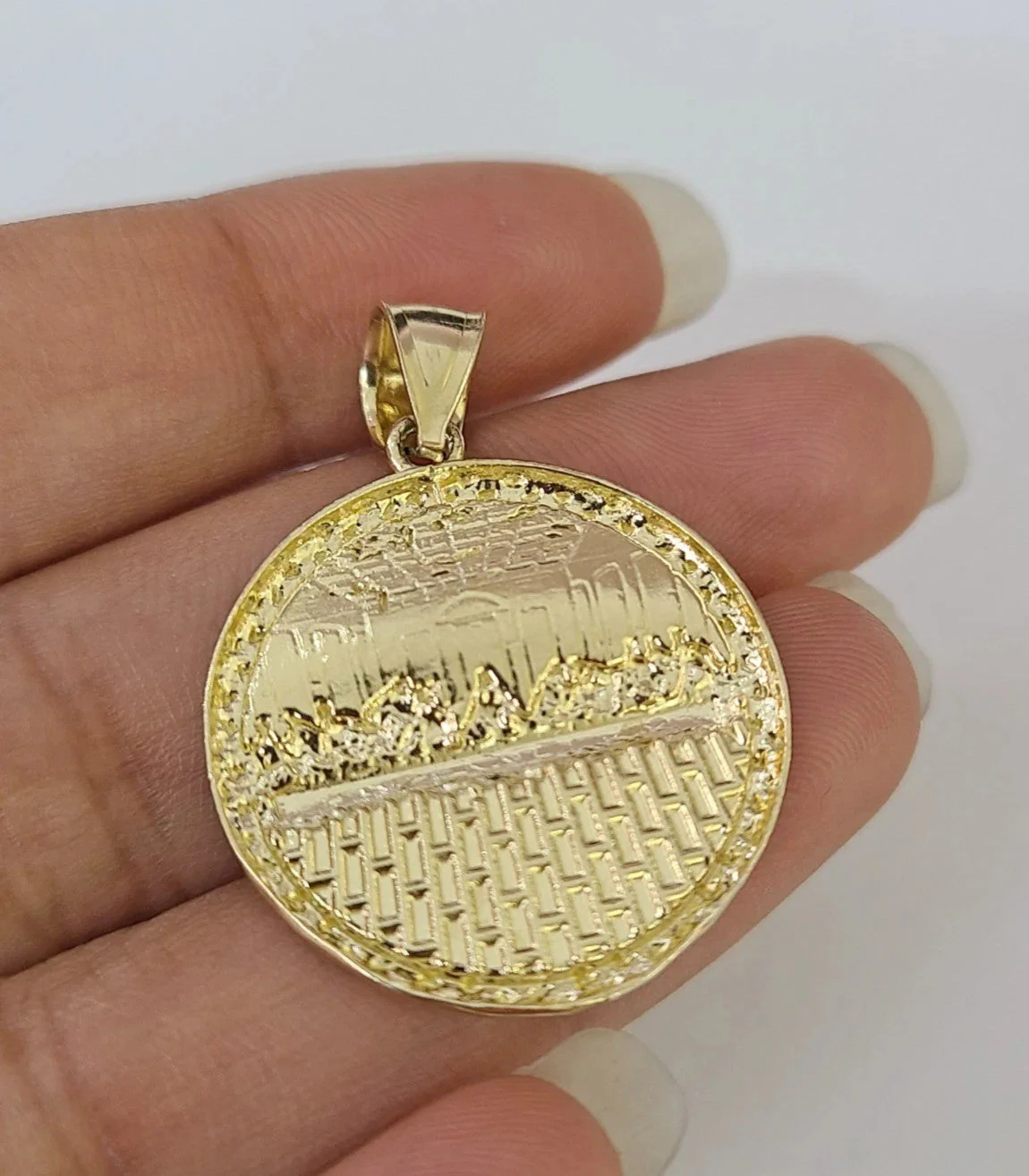 10k Gold Chain Last Supper Nugget Pendant Cuban Curb Link 5mm 18"-28" Inch SET - Image 7