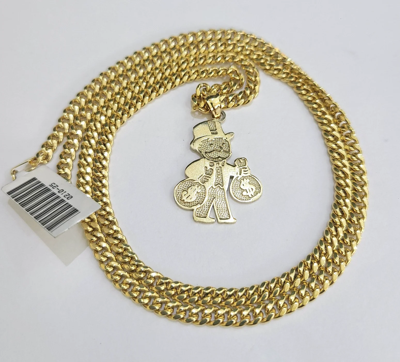 10k Gold Chain Miami Cuban Grandpa Money Bag Charm Set 4mm 18"28" Necklace - Image 4