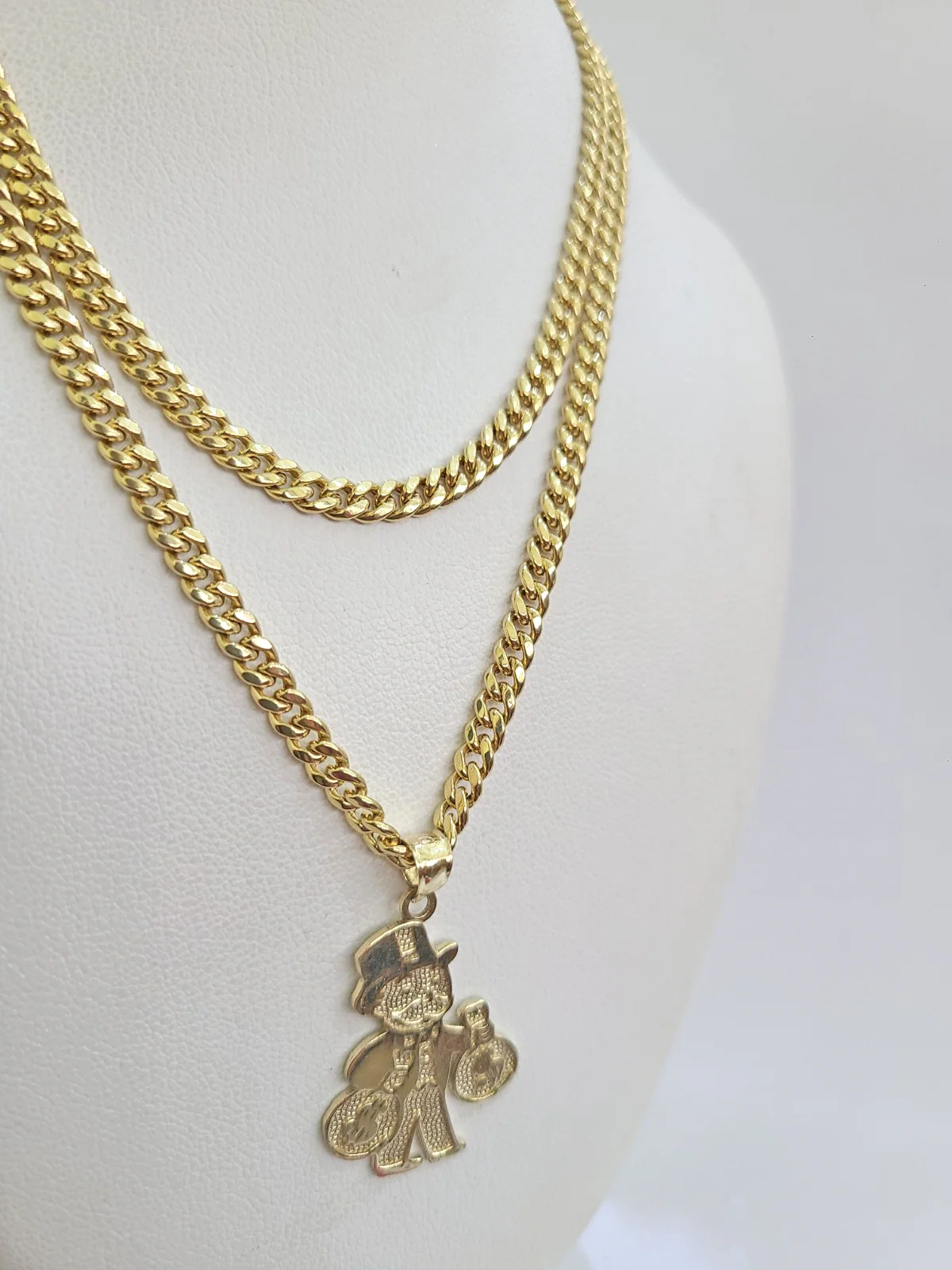 10k Gold Chain Miami Cuban Grandpa Money Bag Charm Set 4mm 18"28" Necklace - Image 5