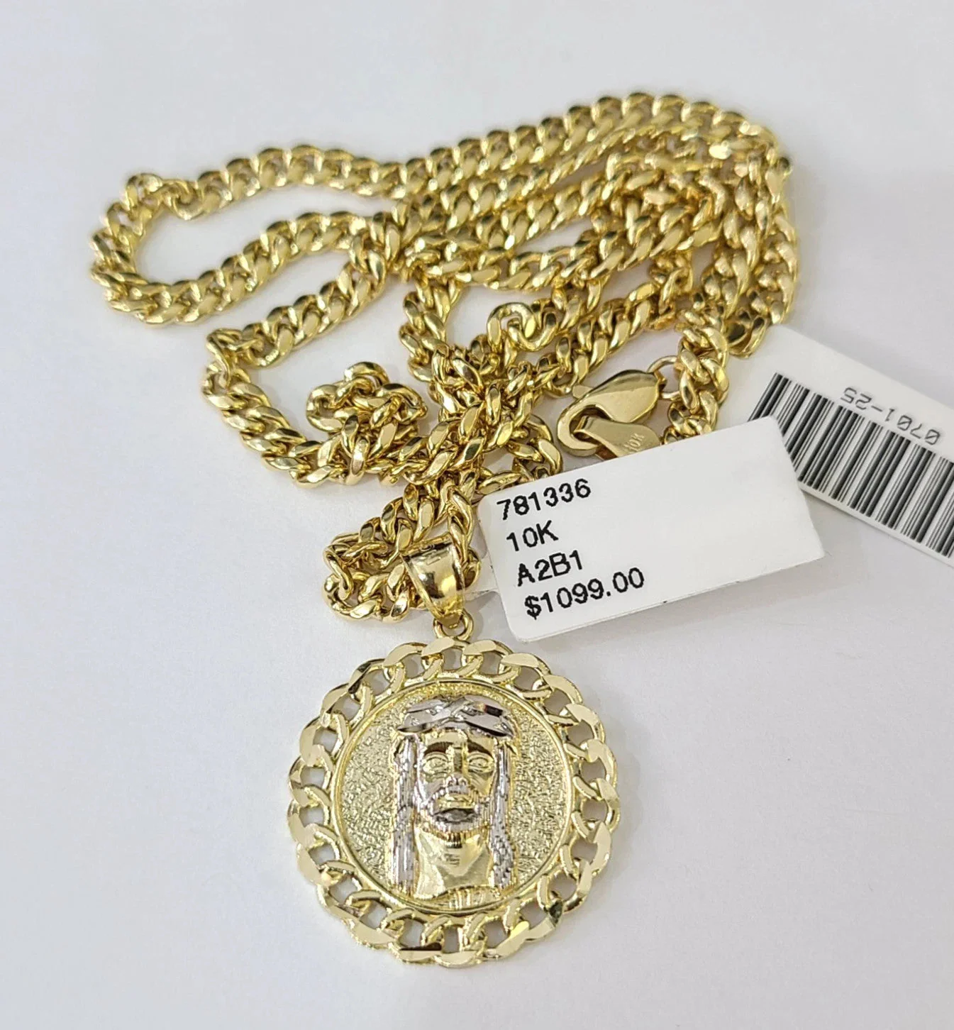 10k Gold Chain Miami Cuban Jesus Head Charm Pendant Set 4mm 18"-28" Necklace - Image 2