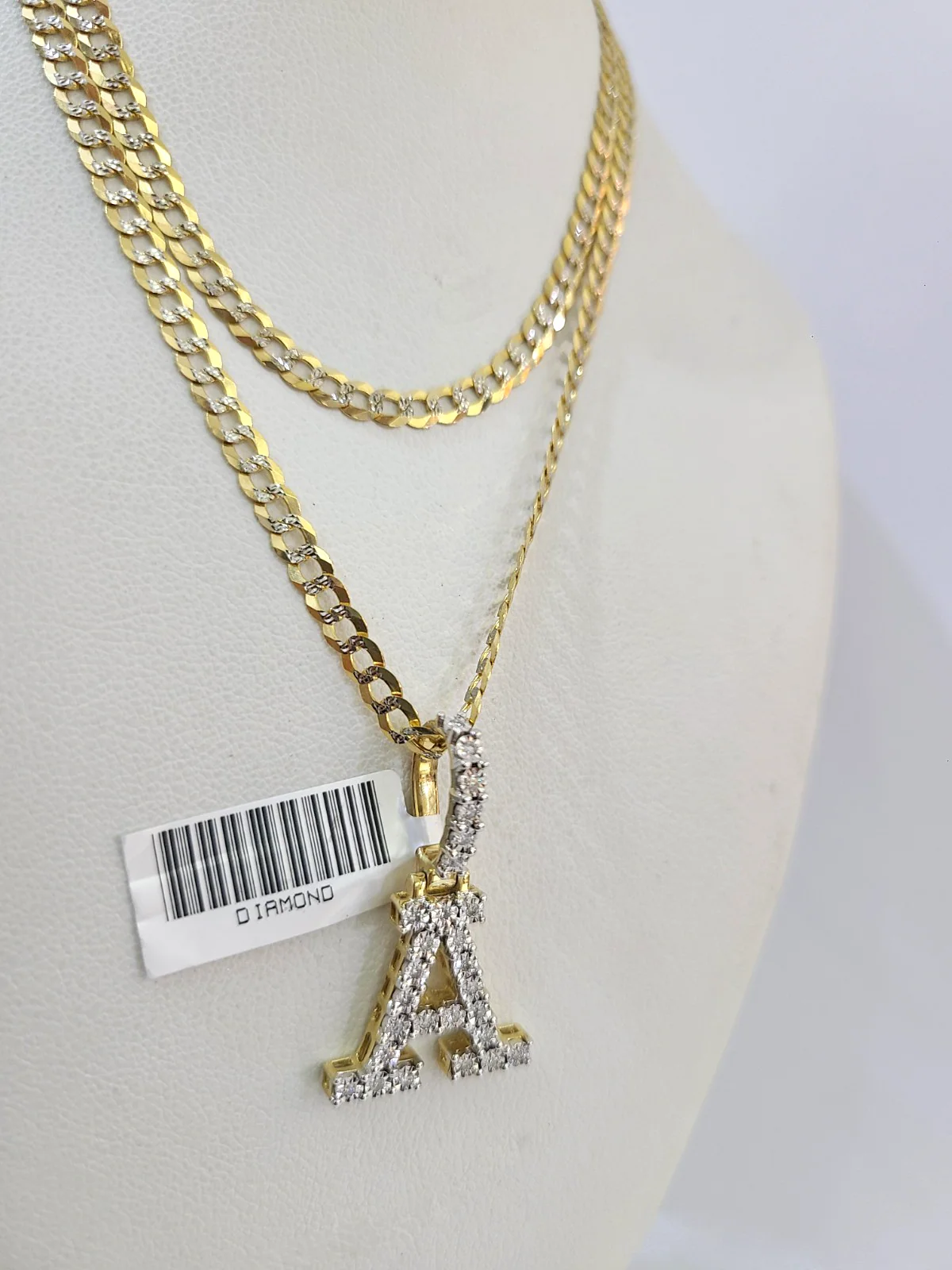 10k Gold Chain Necklace A Diamond Initial Pendant Set Cuban Curb 3mm 20"-30" - Image 2