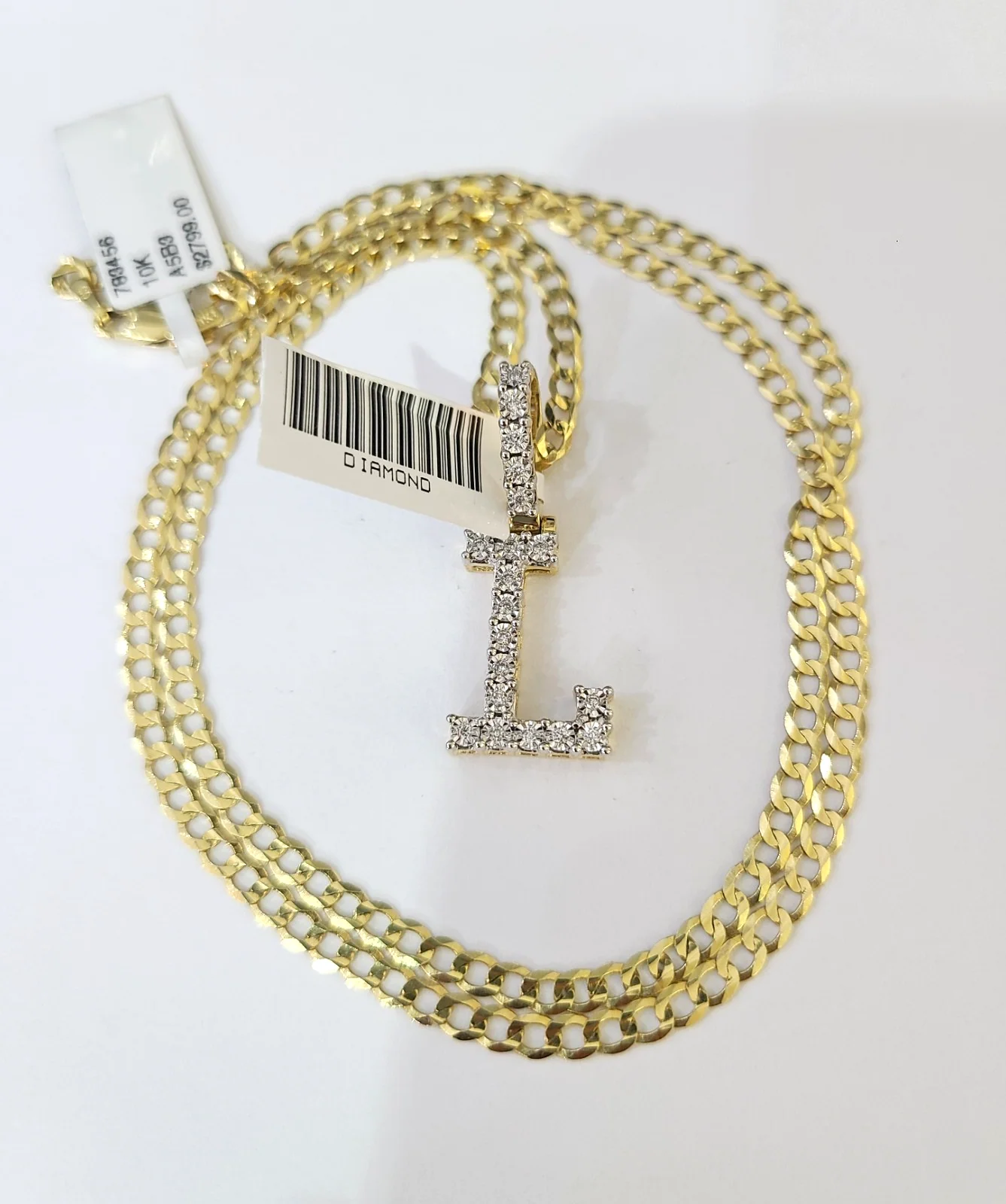 10k Gold Chain Necklace Cuban Curb L Diamond Initial Pendant Set 3mm 20"-30" - Image 3