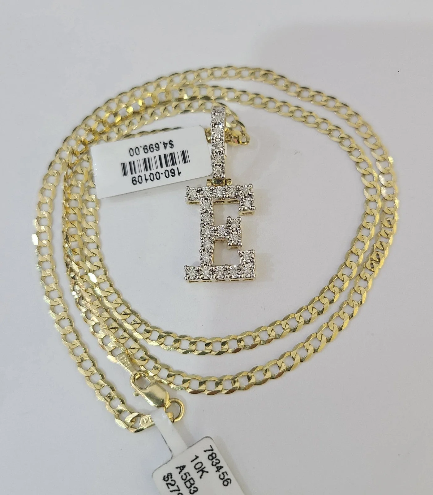 10k Gold Chain Necklace E Diamond Initial Pendant Set Cuban Curb 3mm 20"-30" - Image 3