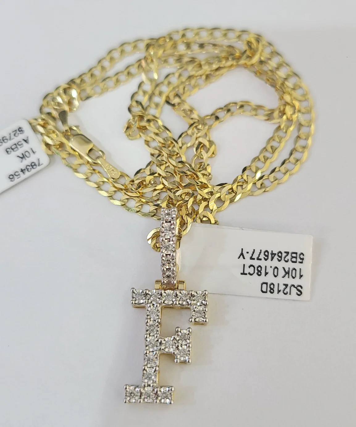 10k Gold Chain Necklace F Diamond Initial Pendant Set Cuban Curb 3mm 20"-30" - Image 4