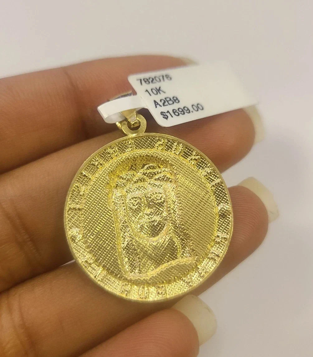 10k Gold Chain Necklace Jesus Christ Charm Pendant Set Cuban Curb 3mm 20"-30" - Image 6