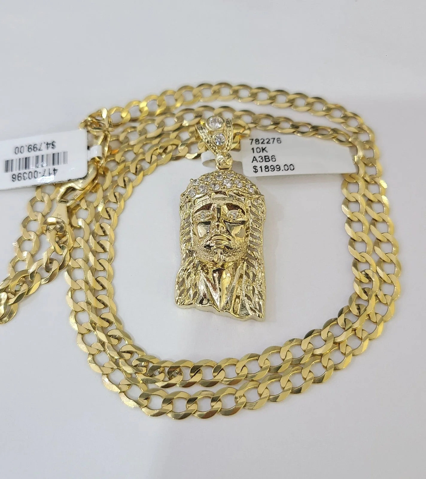 10k Gold Chain Necklace Jesus Head Pendant Set Cuban Curb 5mm 18"-28" Charm - Image 3