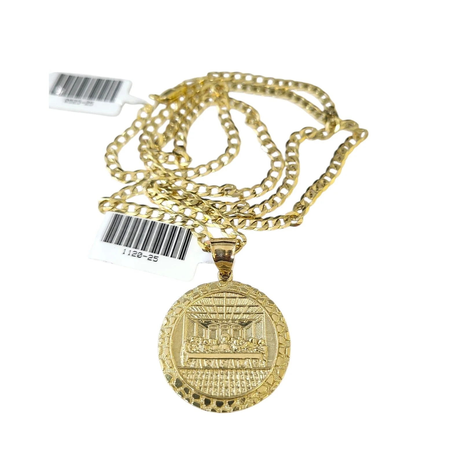 10k Gold Chain Necklace Last Supper Charm Pendant Set Cuban Curb 3mm 20"-30"