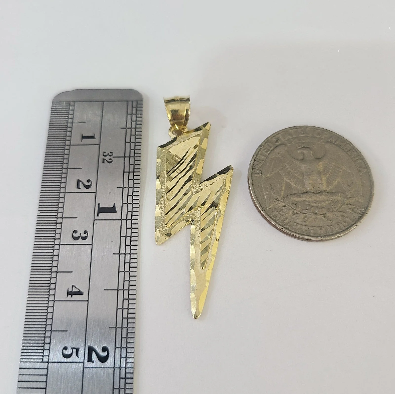 10k Gold Chain Necklace Lightning Bolt Pendant Set Cuban Curb 5mm 18"-28" Charm - Image 2