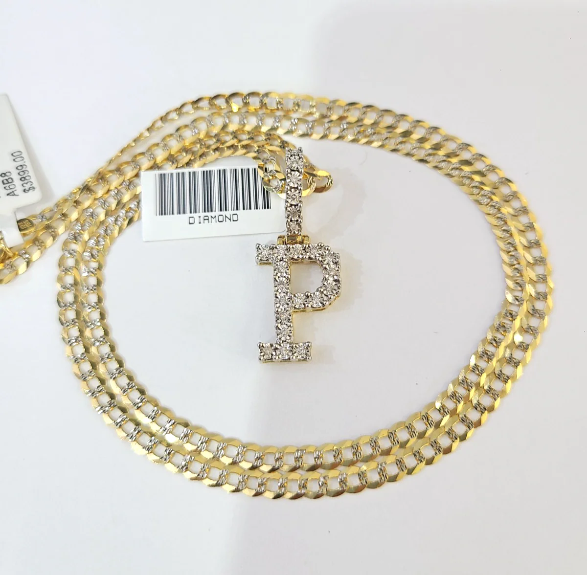 10k Gold Chain Necklace P Diamond Initial Pendant Set Cuban Curb 3mm 20"-30" - Image 4