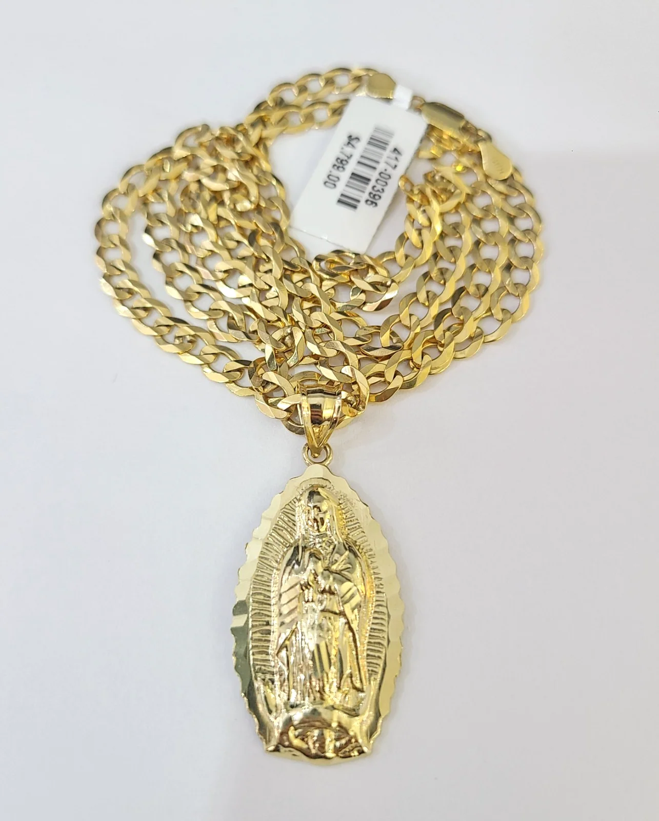 10k Gold Chain Necklace Virgin Mary Pendant Set Cuban Curb 4mm 18"-28" Charm