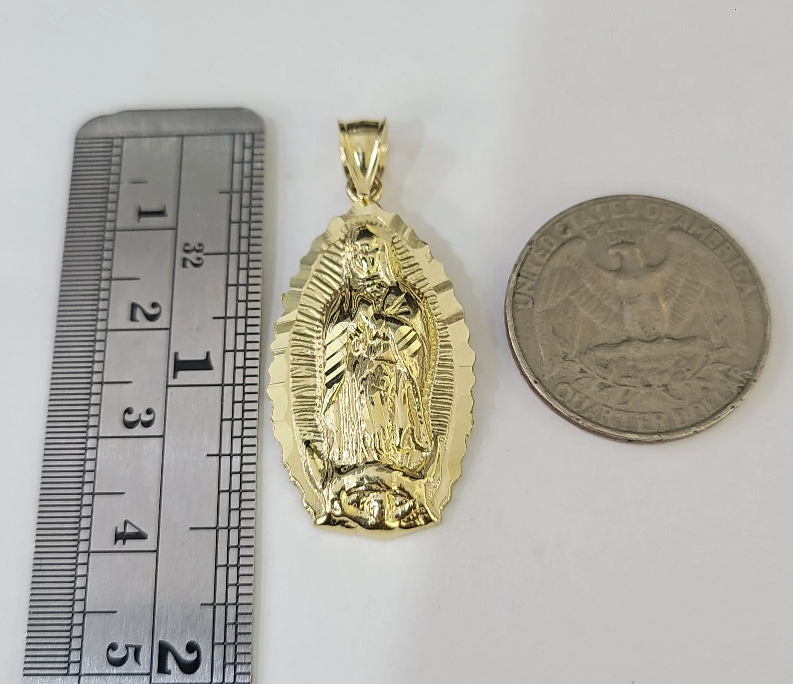 10k Gold Chain Necklace Virgin Mary Pendant Set Cuban Curb 4mm 18"-28" Charm - Image 6