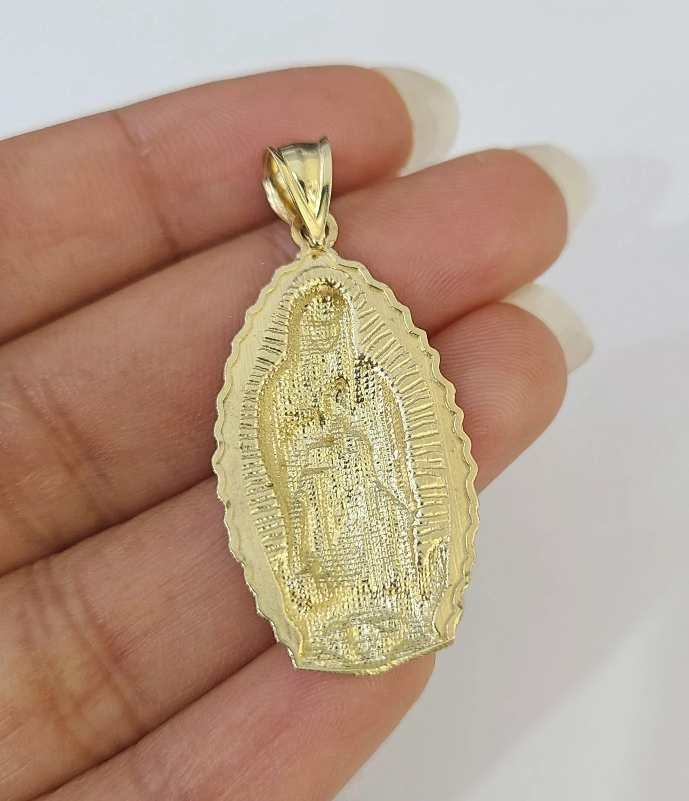 10k Gold Chain Necklace Virgin Mary Pendant Set Cuban Curb 4mm 18"-28" Charm - Image 7