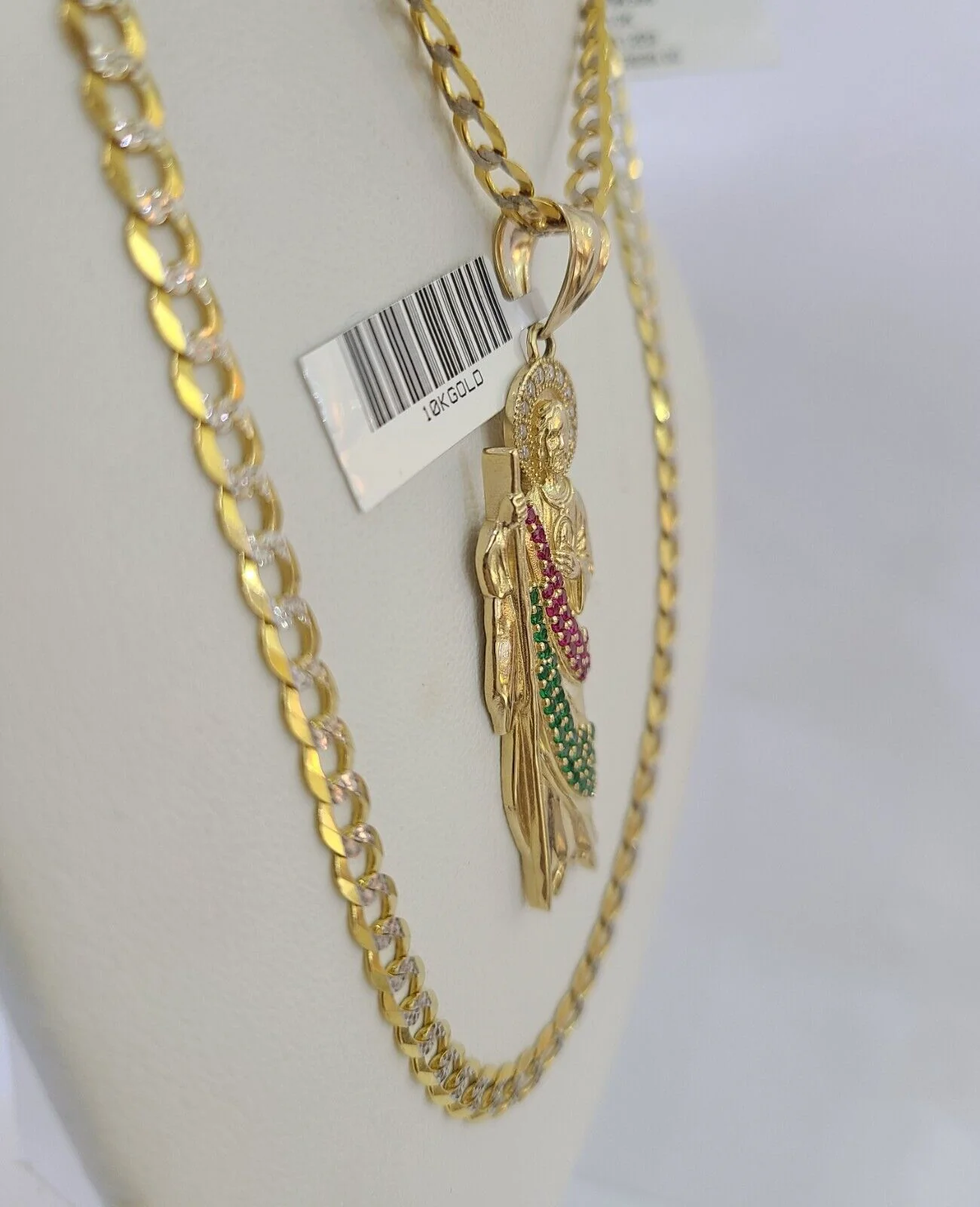 10k Gold Chain Saint Jude Charm Solid Cuban Curb Link 5mm 18"-28" Inch SET - Image 5