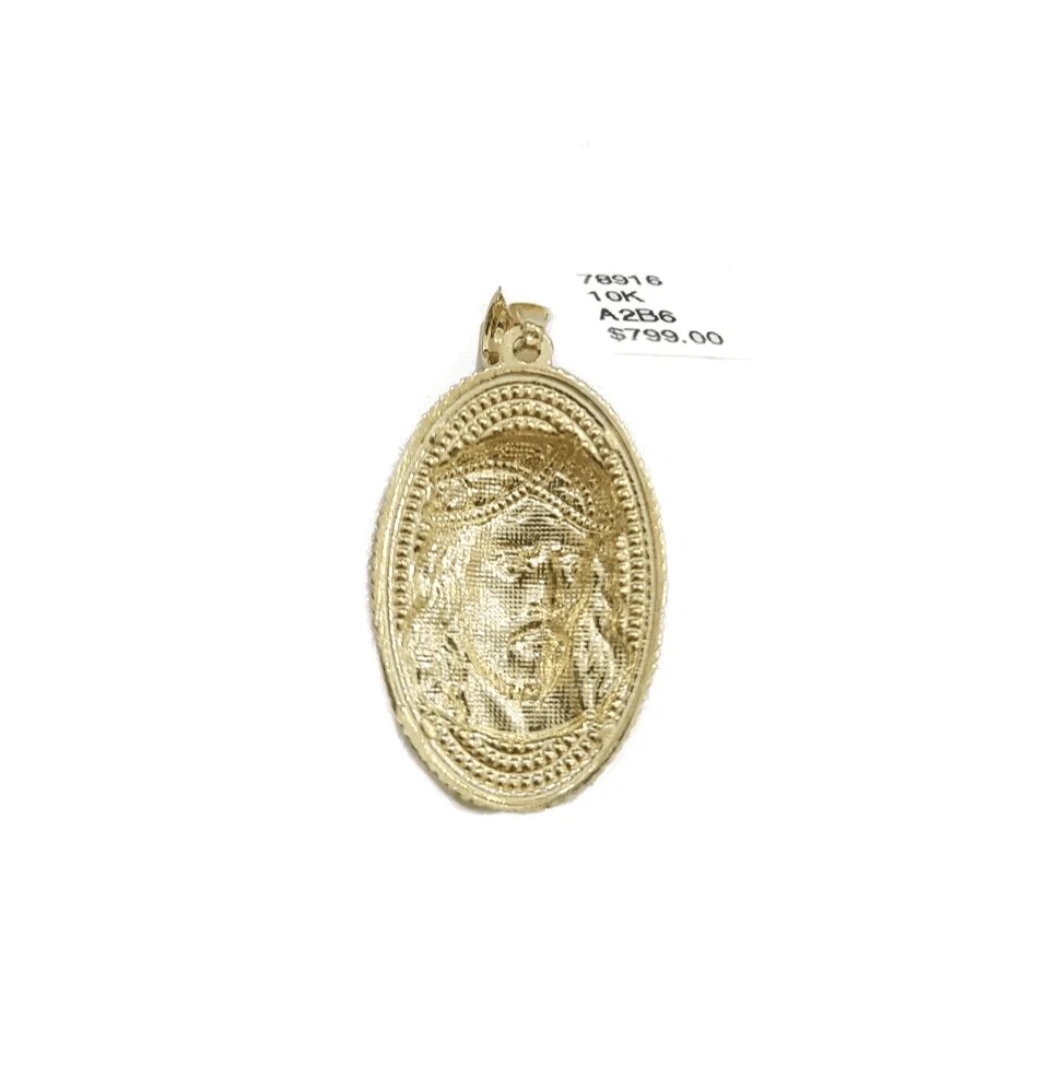 10k Gold Circular Jesus Head Charm Rope Chain Necklace 3mm 18'' Set Pendant 10kt - Image 8