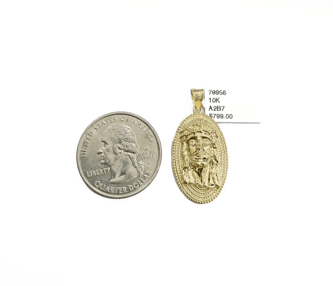 10k Gold Circular Jesus Head Charm Rope Chain Necklace 3mm 28'' Set Pendant 10kt - Image 8