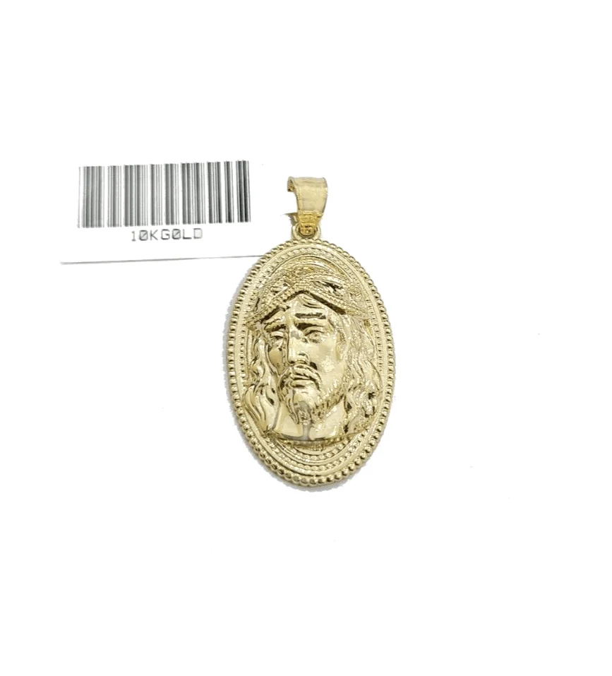 10k Gold Circular Jesus Head Charm Rope Chain Necklace 3mm 28'' Set Pendant 10kt - Image 6