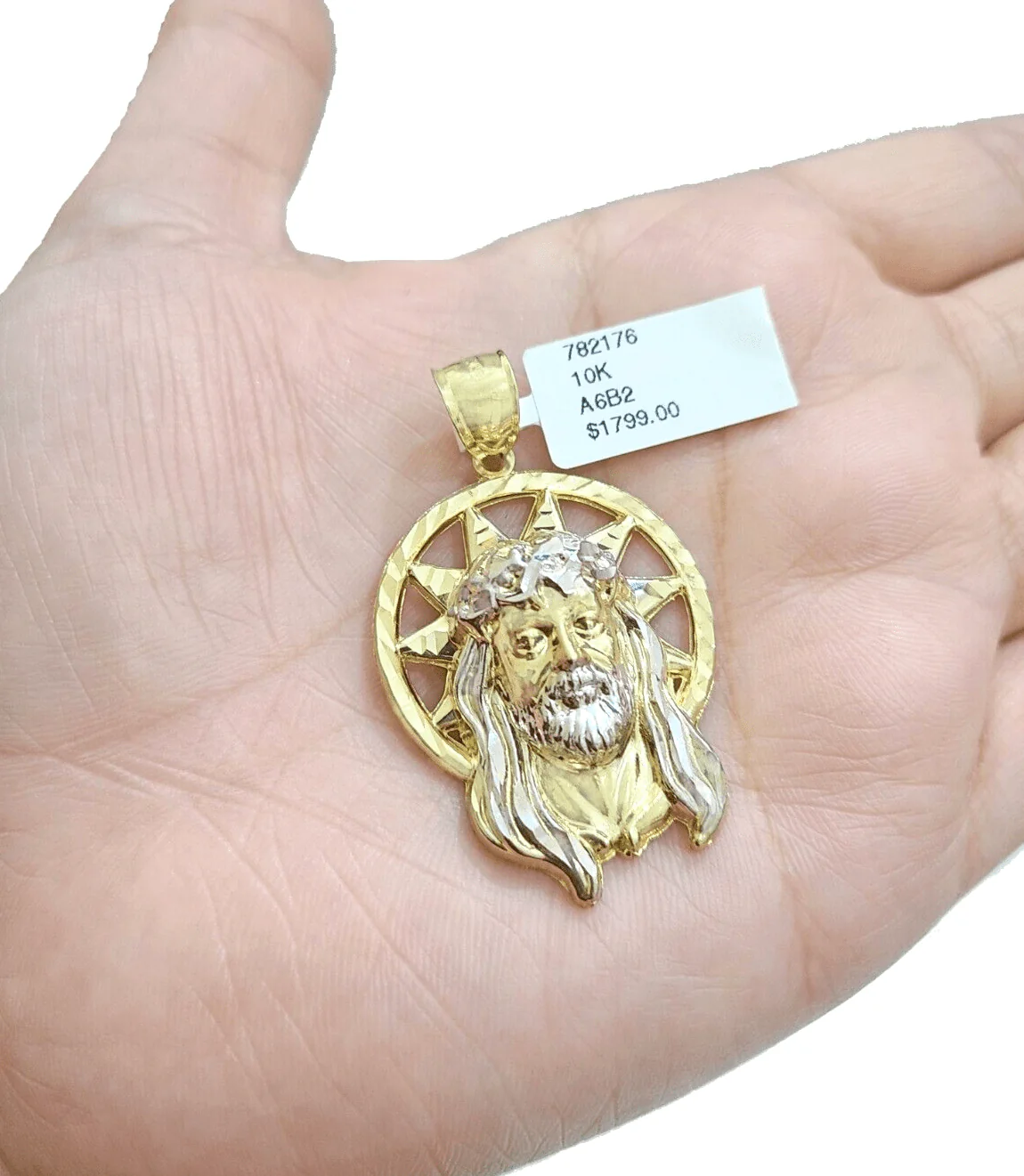 10k Gold Circular Jesus Star Head Charm Rope Chain Necklace 6mm 24'' Set Pendant - Image 6
