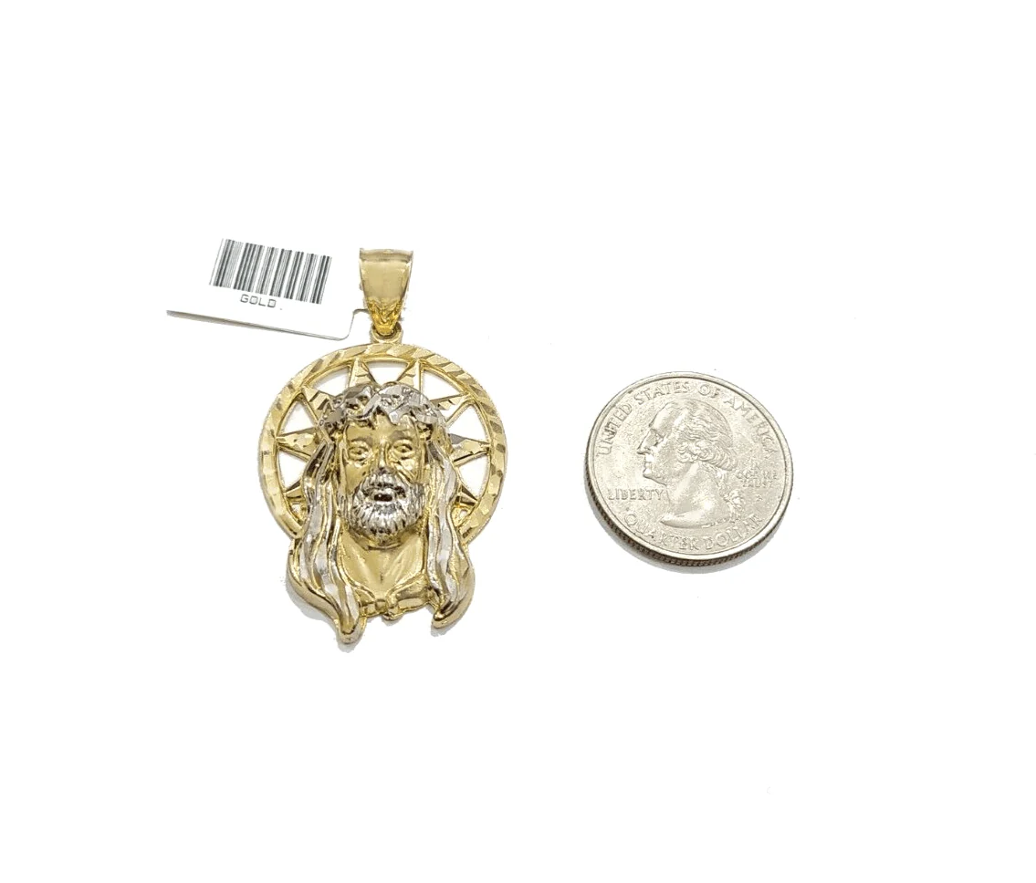 10k Gold Circular Jesus Star Head Charm Rope Chain Necklace 6mm 26'' Set Pendant - Image 6