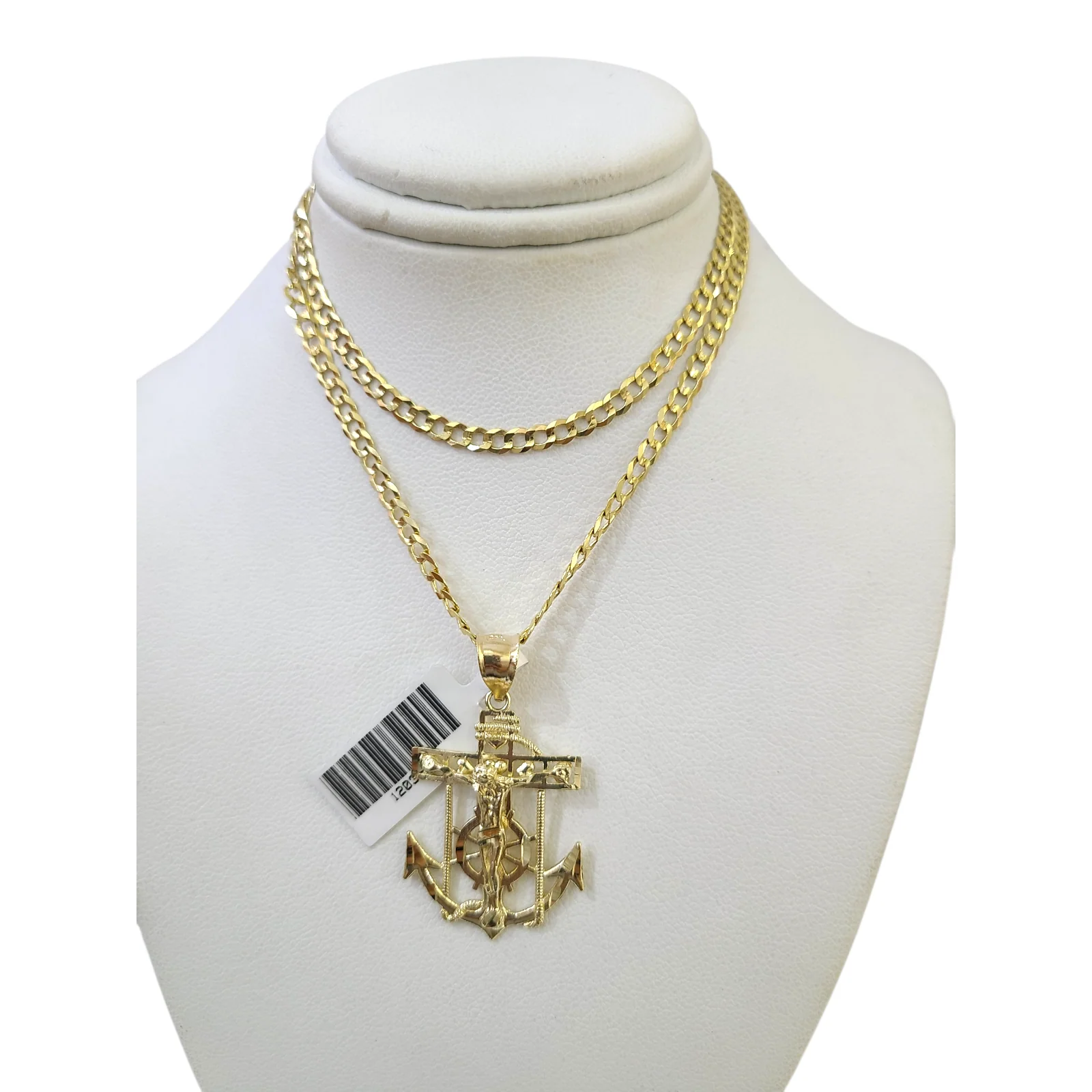 10k Gold Cuban Curb 3mm Chain Necklace Anchor Crucifix Charm Pendant 18"-28" - Image 5