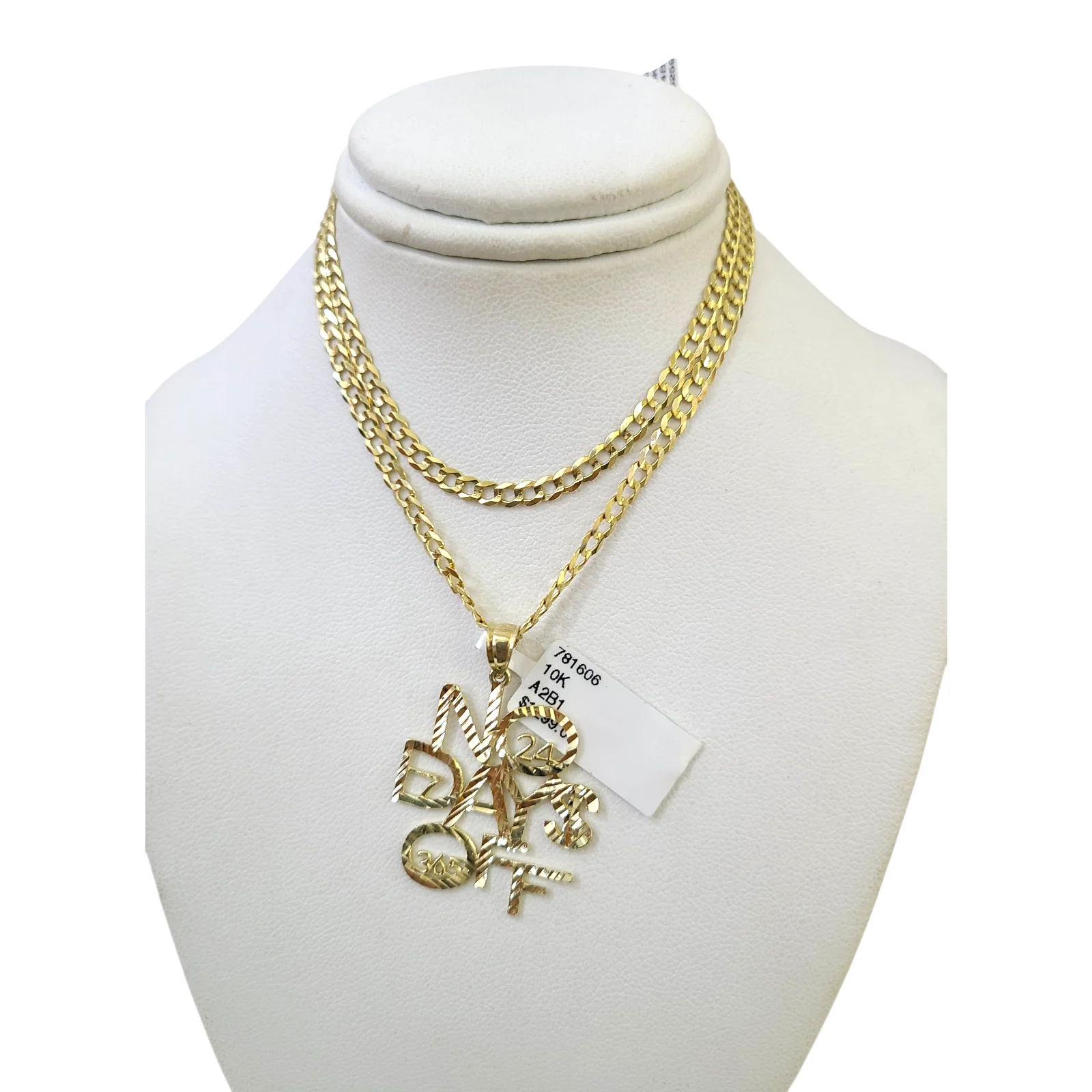 10k Gold Cuban Curb 3mm Chain Necklace No Days Off Charm Pendant 18"-28" Set - Image 2