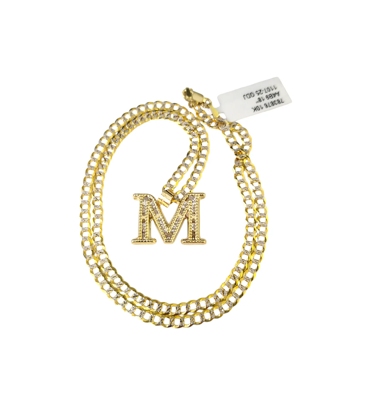 10k Gold Cuban Curb Chain Necklace M Initial Alphabet Pendant Charm 3mm Necklace - Image 7