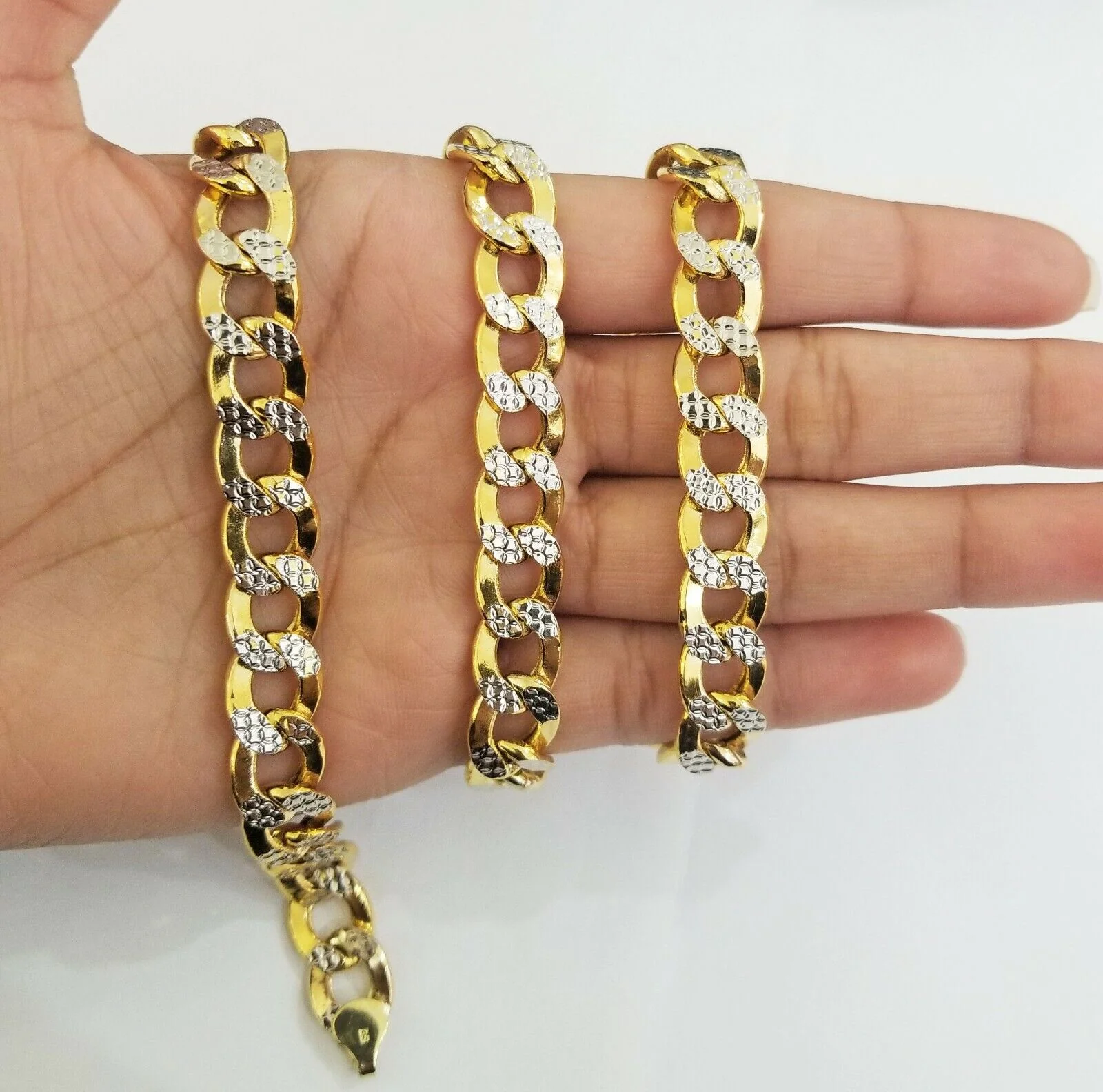 10K gold cuban curve link chain with diamond cut 11mm 26" gold necklace for men - Image 3