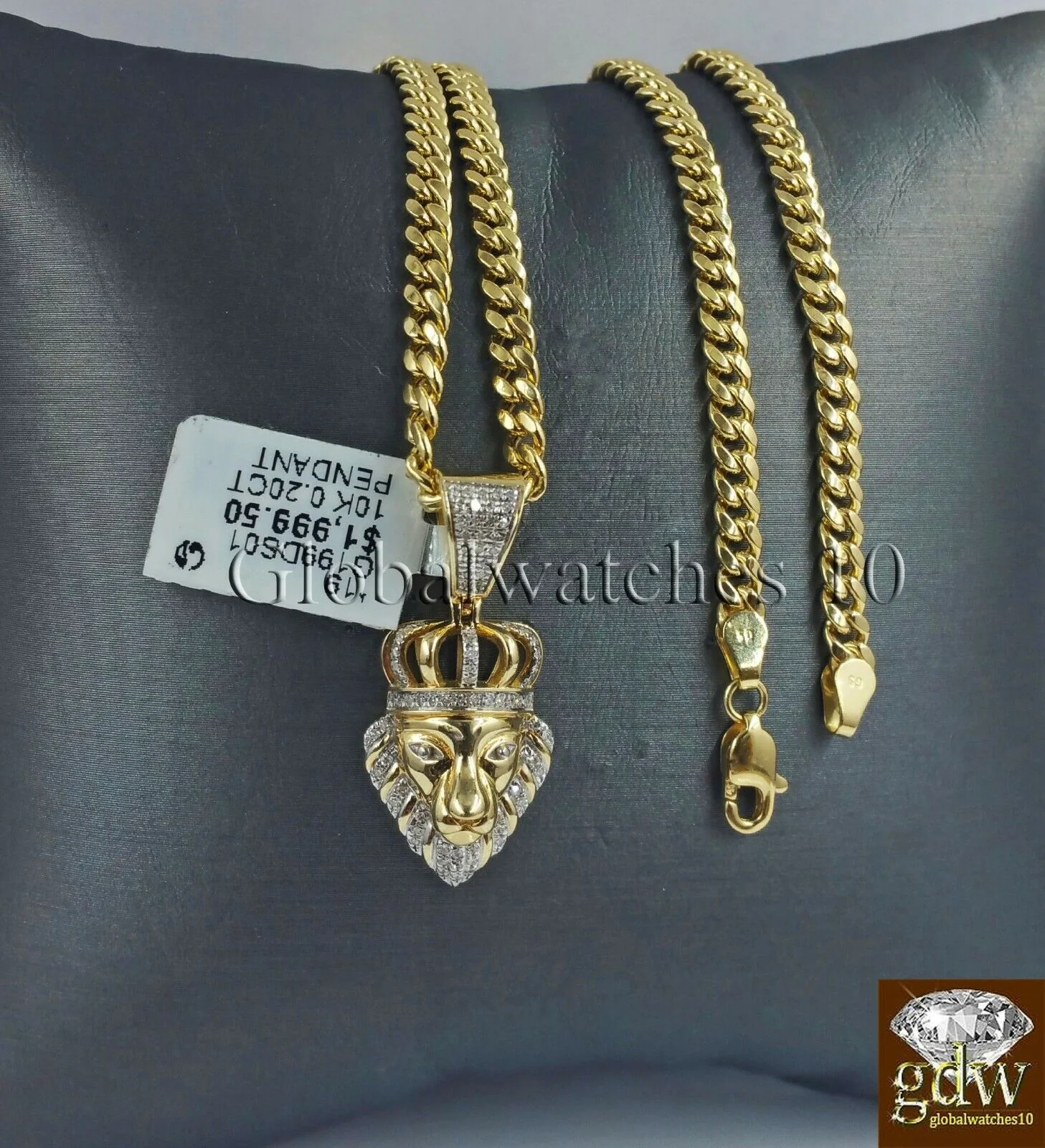 10k Gold & Diamond Lion's Head Charm with 26" Inch Miami Cuban Chain Men Real - Image 4