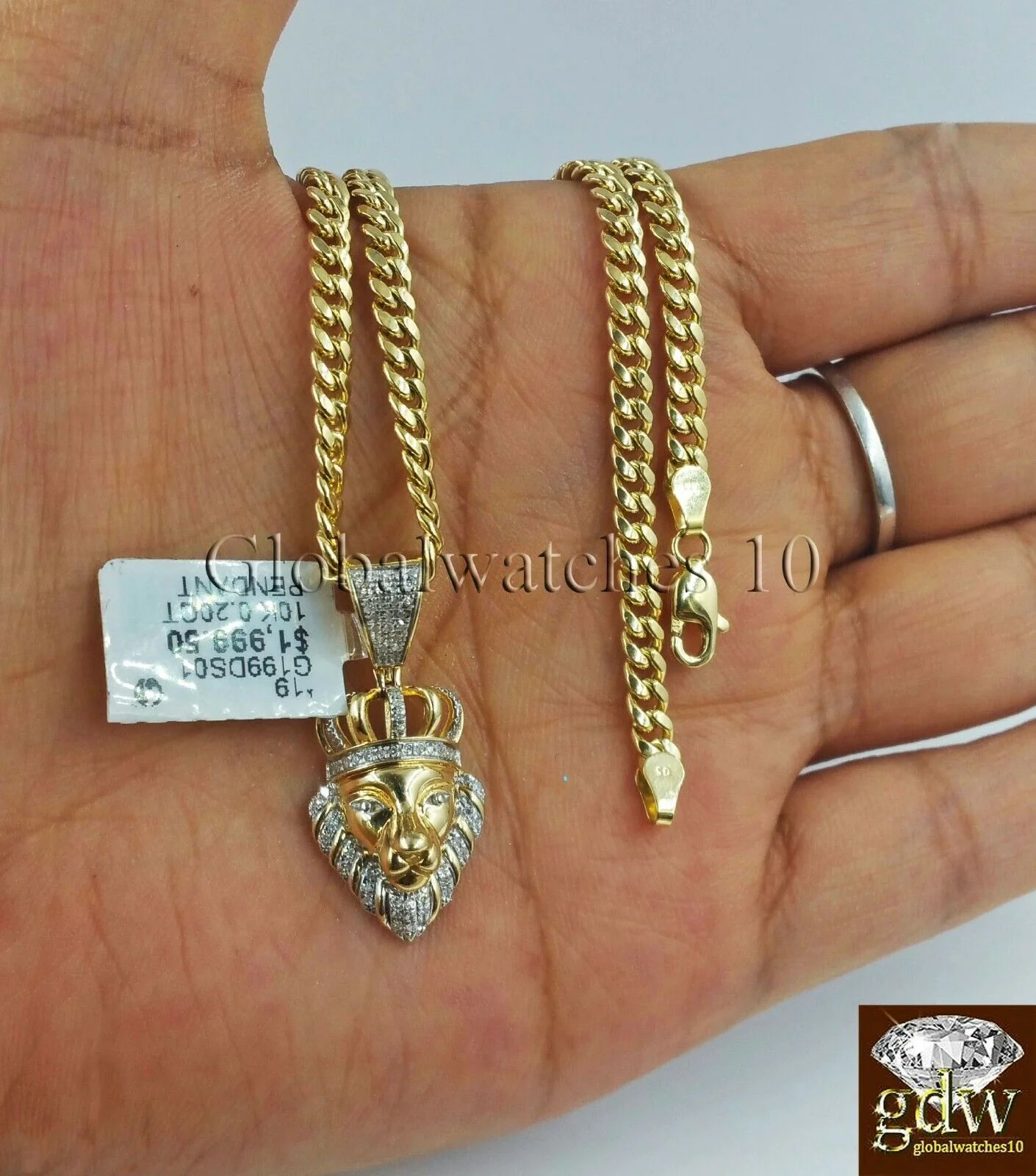 10k Gold & Diamond Lion's Head Charm with 26" Inch Miami Cuban Chain Men Real - Image 5
