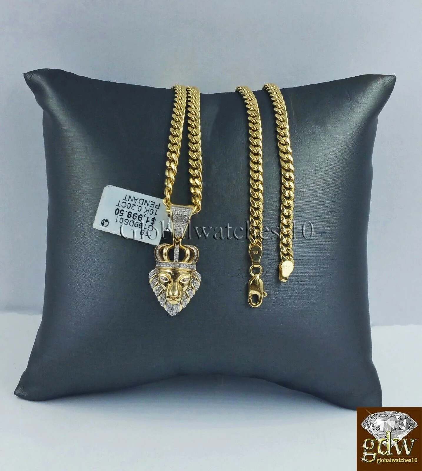 10k Gold & Diamond Lion's Head Charm with 26" Inch Miami Cuban Chain Men Real - Image 6