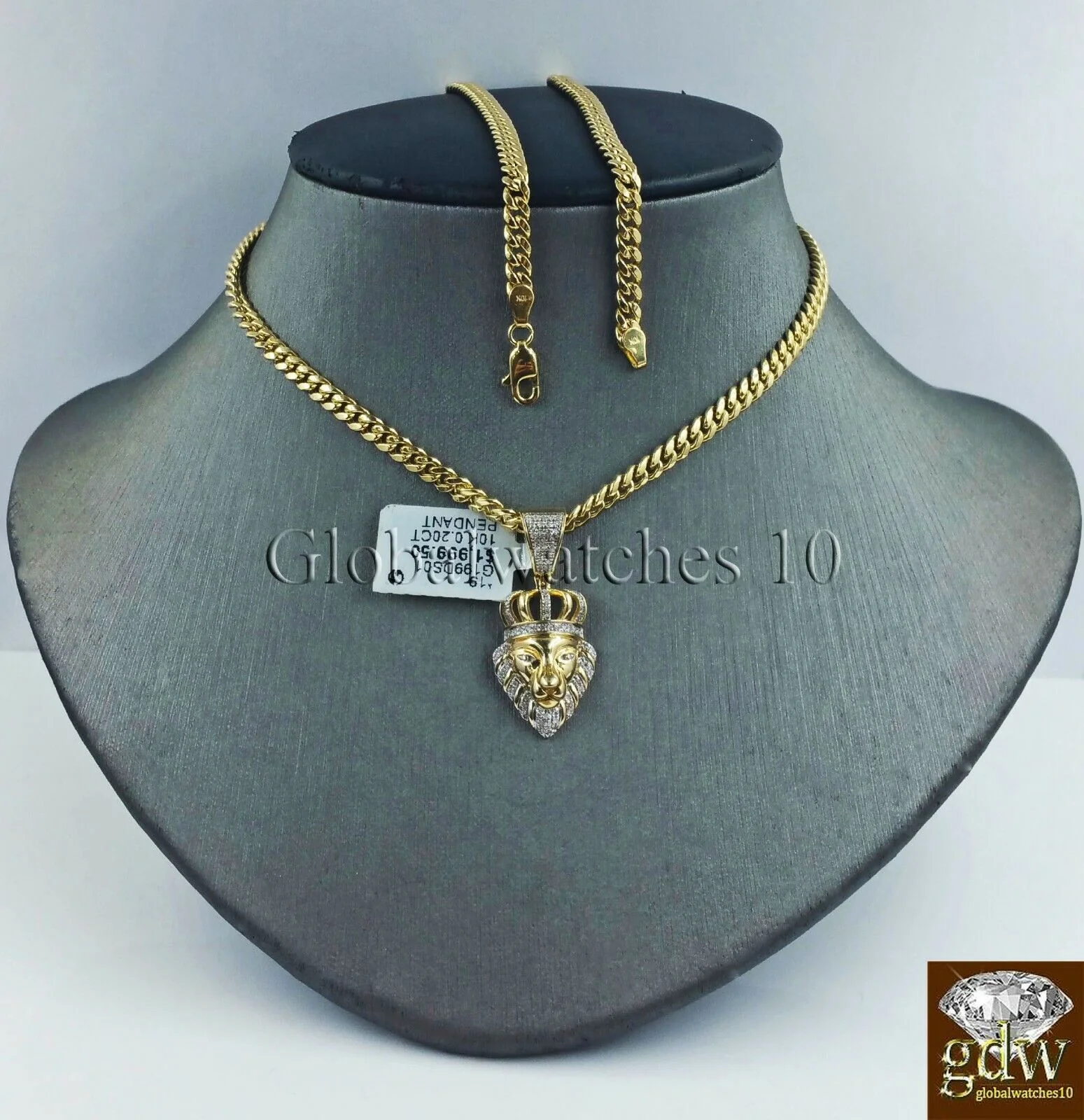 10k Gold & Diamond Lion's Head Charm with 26" Inch Miami Cuban Chain Men Real - Image 7