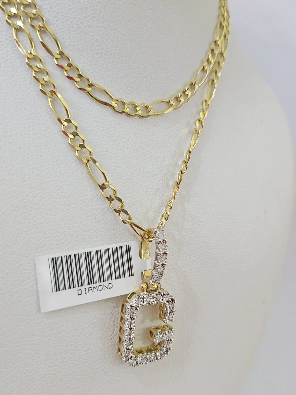 10k Gold Figaro Chain G Diamond Initial Pendant 3mm 20-28 inch SET Necklace - Image 4