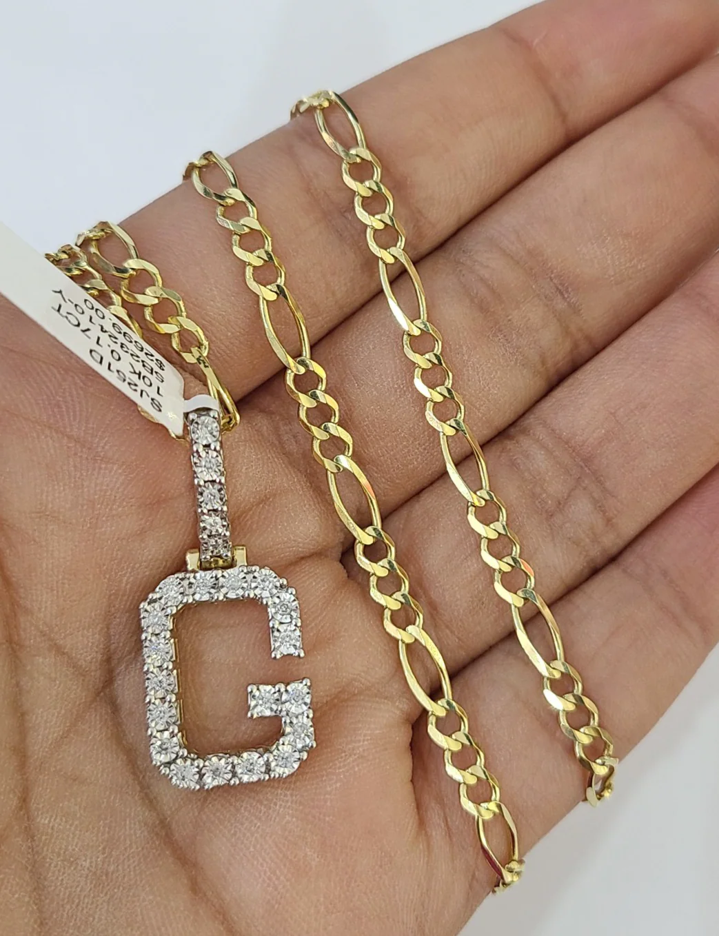 10k Gold Figaro Chain G Diamond Initial Pendant 3mm 20-28 inch SET Necklace - Image 6
