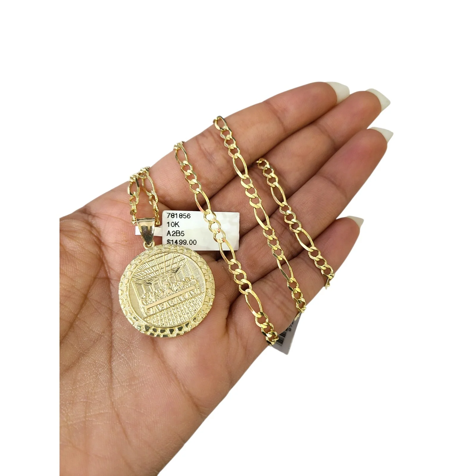 10k Gold Figaro Chain Last Supper Pendant Charm 3mm 20–28-inch SET Necklace
